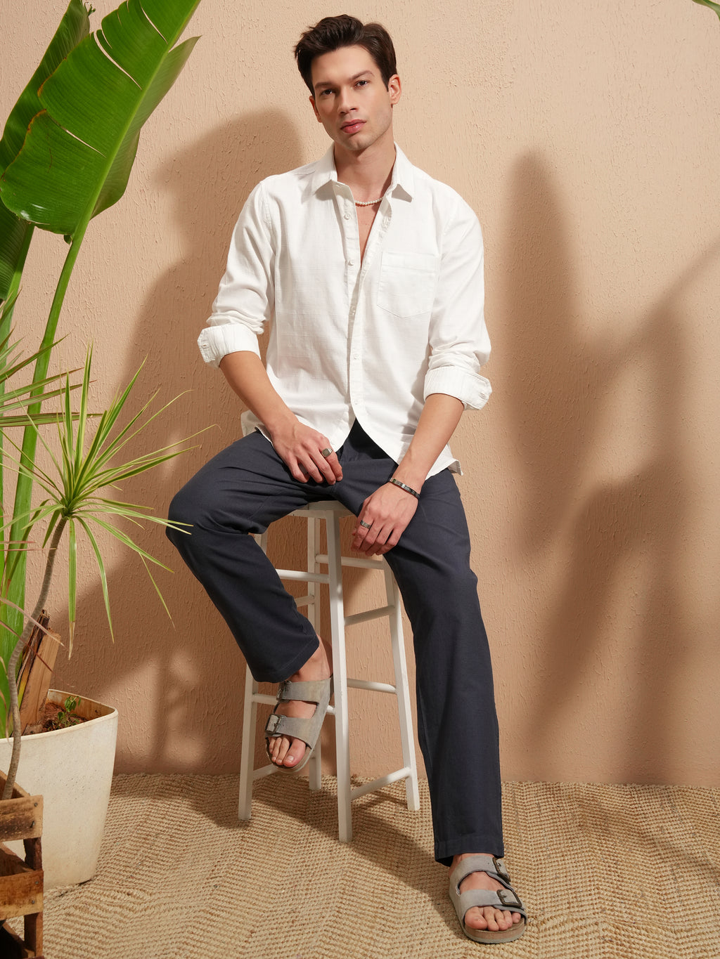 Highlander Men White Self Design Slim Fit Casual Shirt - White - Image 2