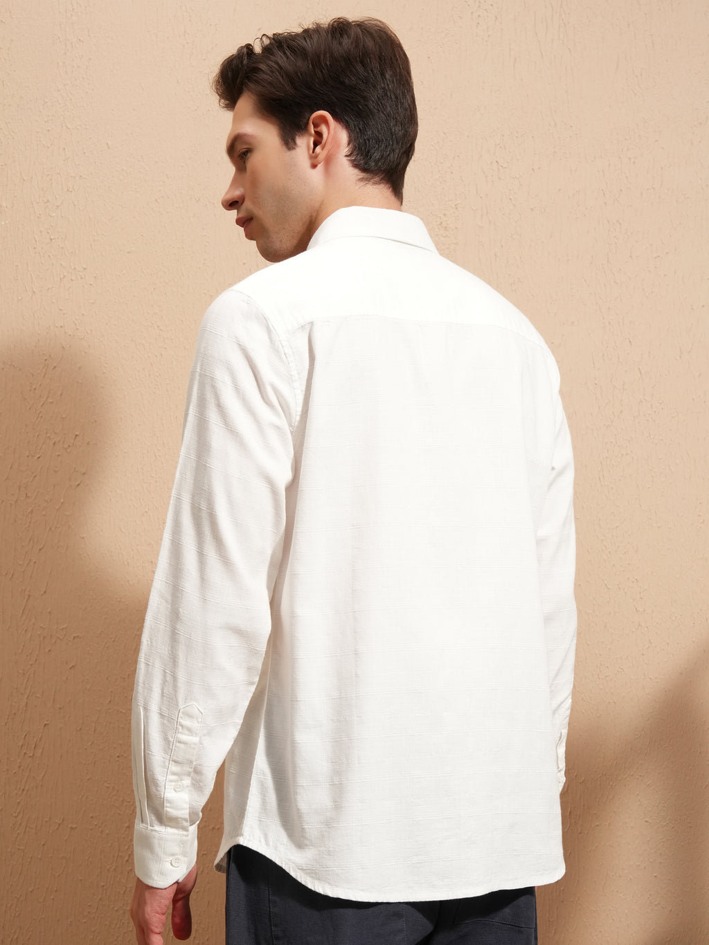 Highlander Men White Self Design Slim Fit Casual Shirt - White - Image 3