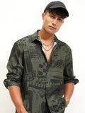 Highlander Men Olive Printed Relaxed Fit Casual Shirt - Olive - Image 1