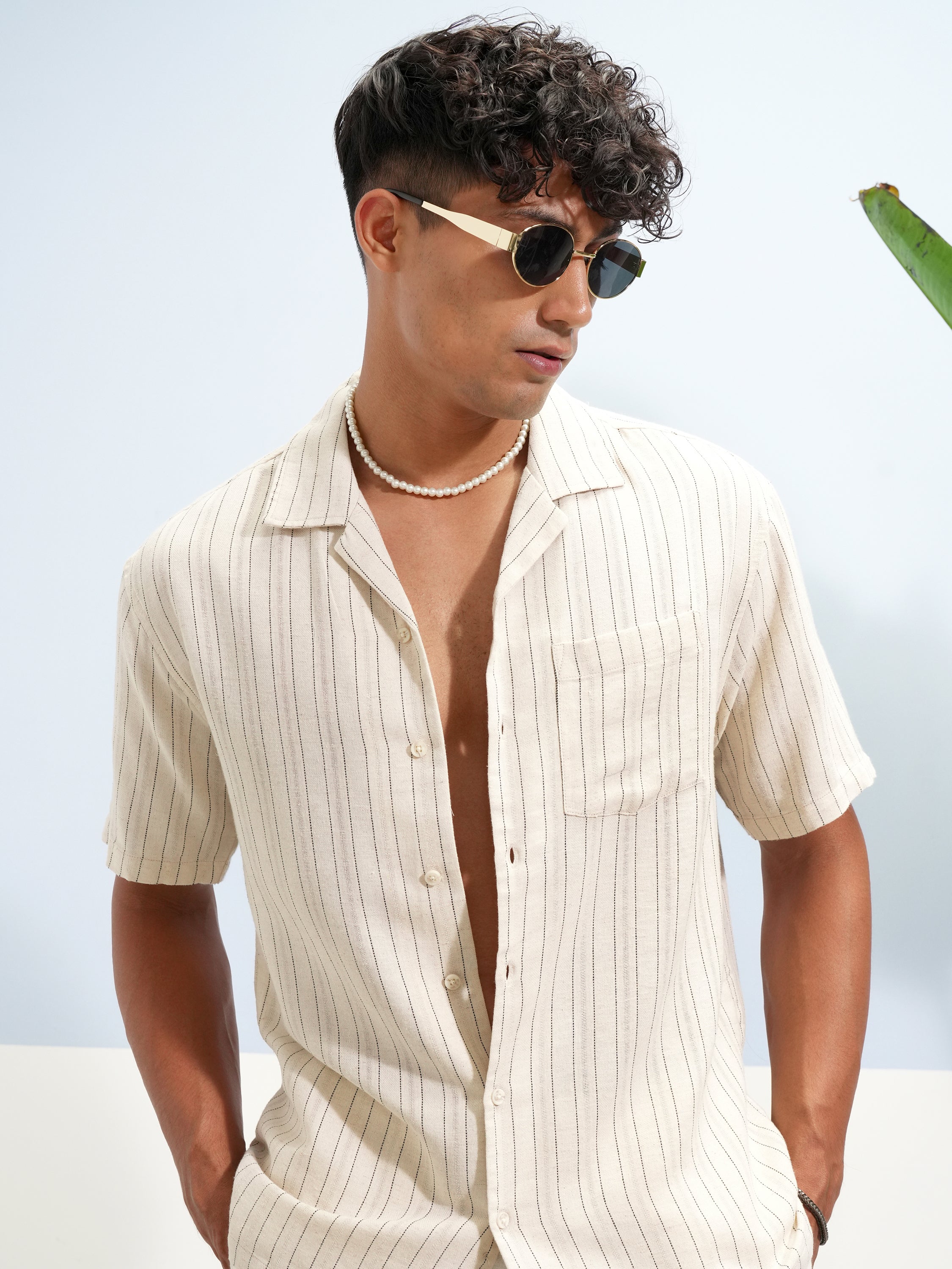 Highlander Men Beige Striped Relaxed Fit Casual Shirt - Beige - Image 1