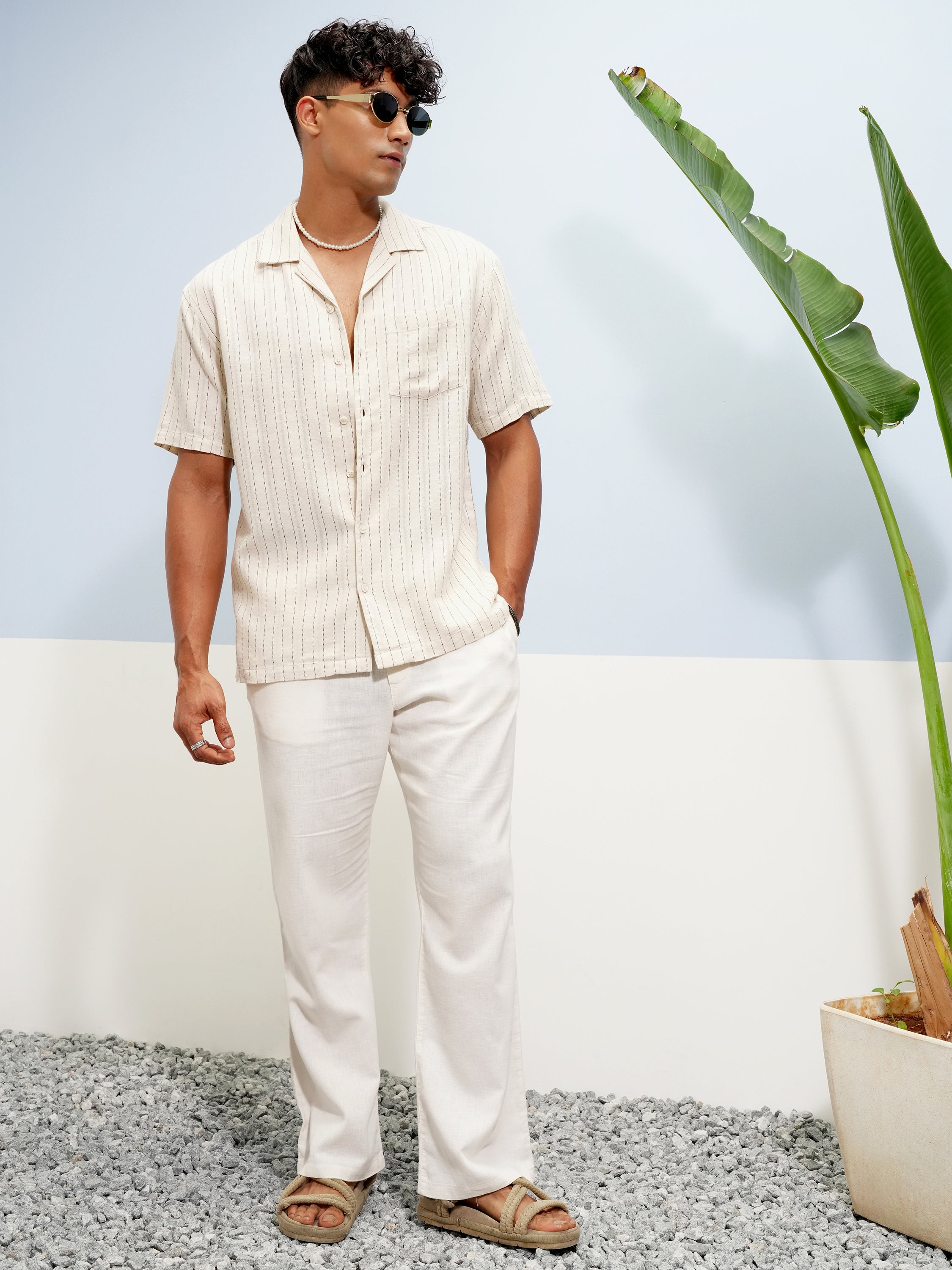 Highlander Men Beige Striped Relaxed Fit Casual Shirt - Beige - Image 2