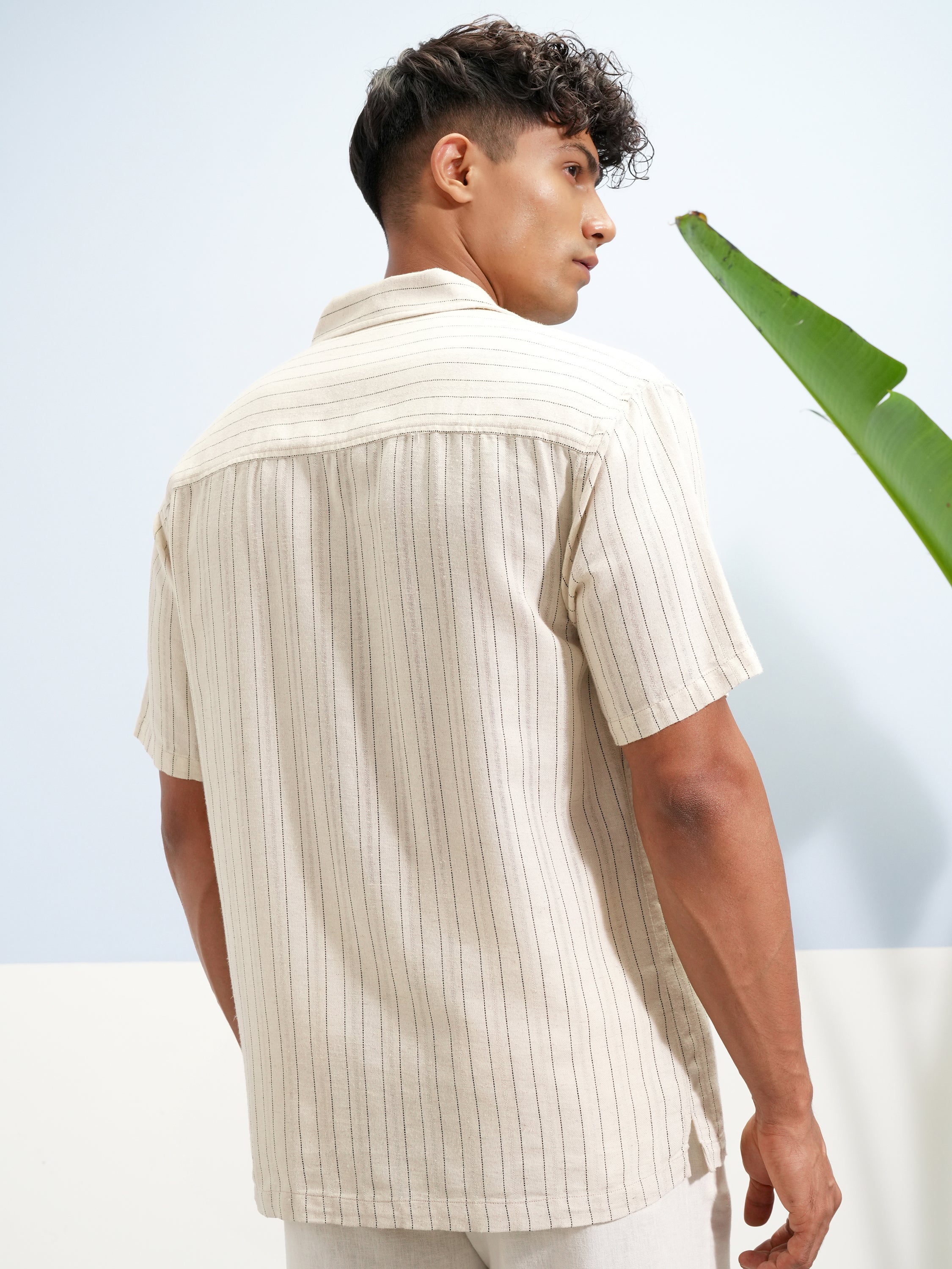 Highlander Men Beige Striped Relaxed Fit Casual Shirt - Beige - Image 3