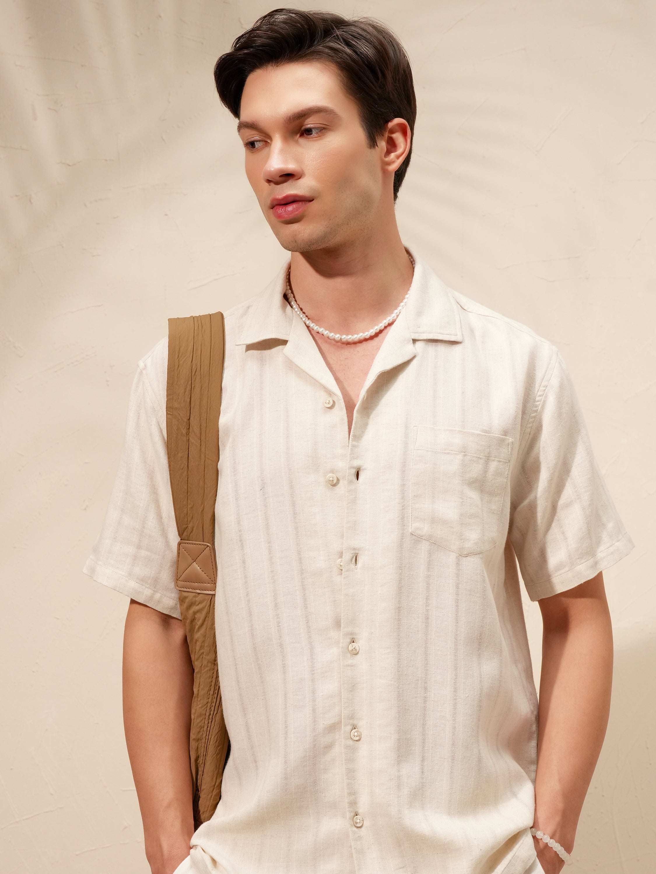 Highlander Men Beige Striped Relaxed Fit Casual Shirt - Beige - Image 1