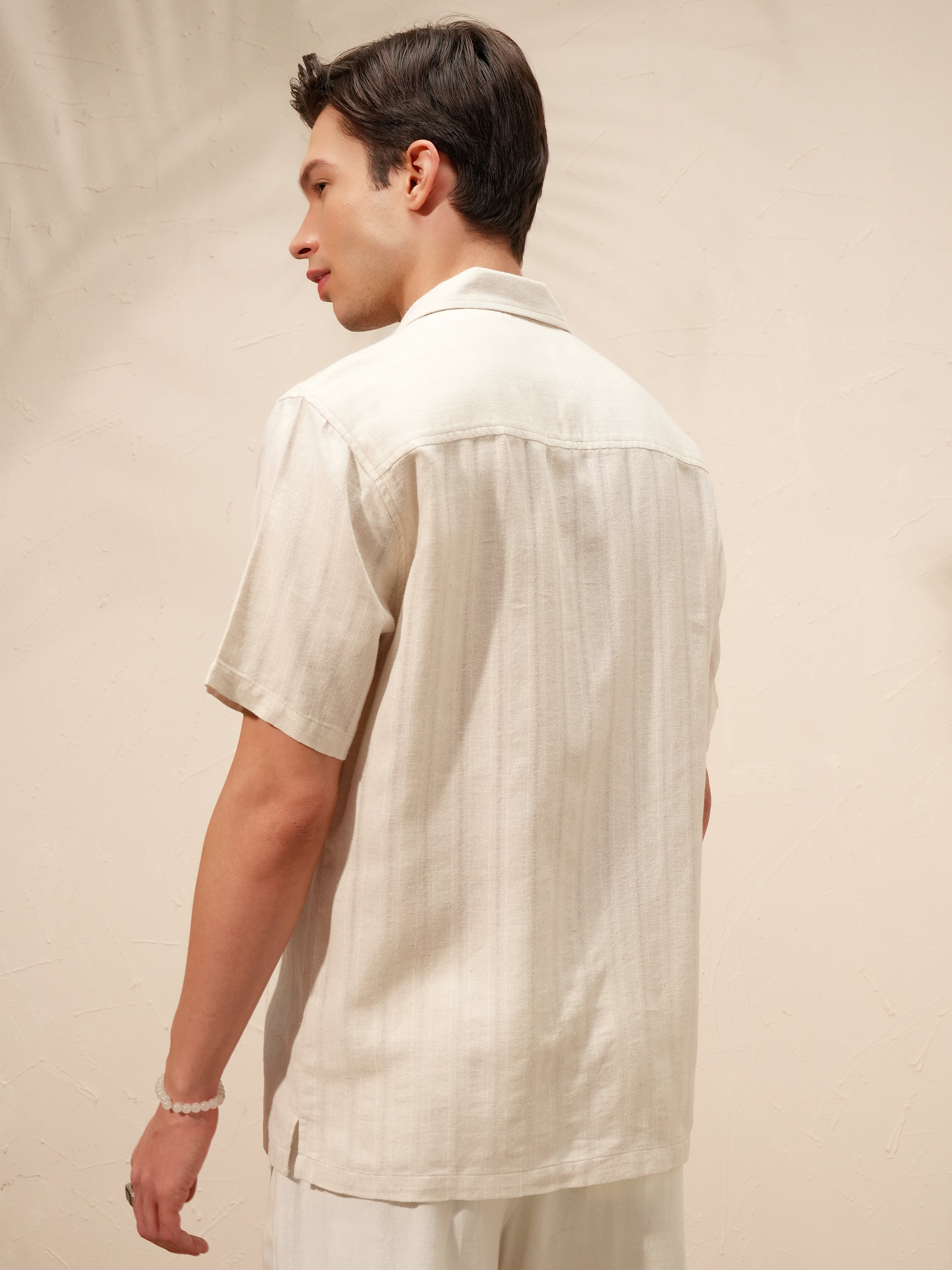 Highlander Men Beige Striped Relaxed Fit Casual Shirt - Beige - Image 3