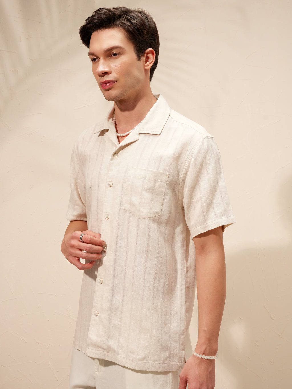 Highlander Men Beige Striped Relaxed Fit Casual Shirt - Beige - Image 4