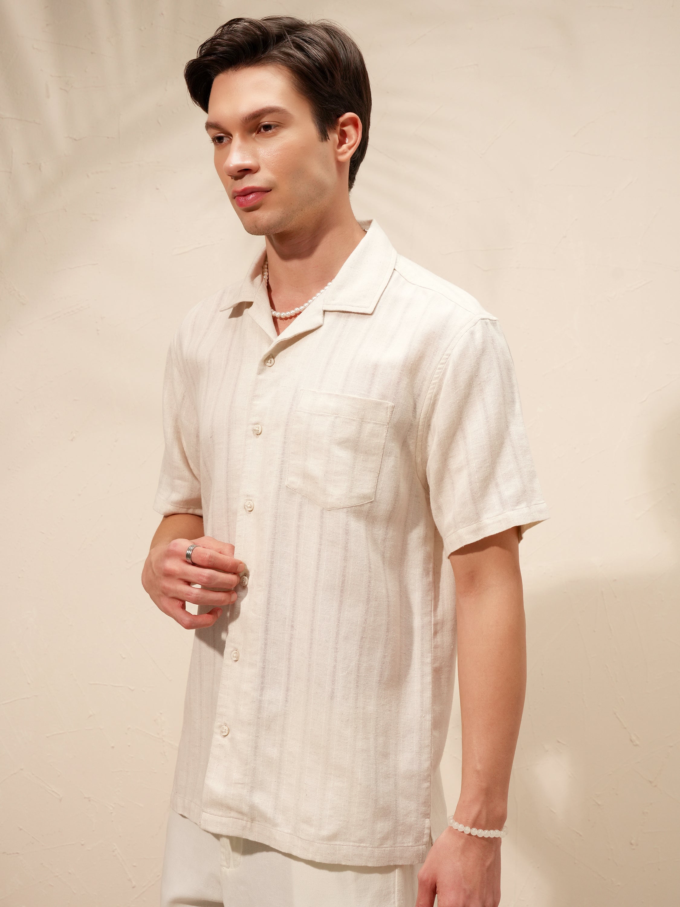 Highlander Men Beige Striped Relaxed Fit Casual Shirt - Beige - Image 4