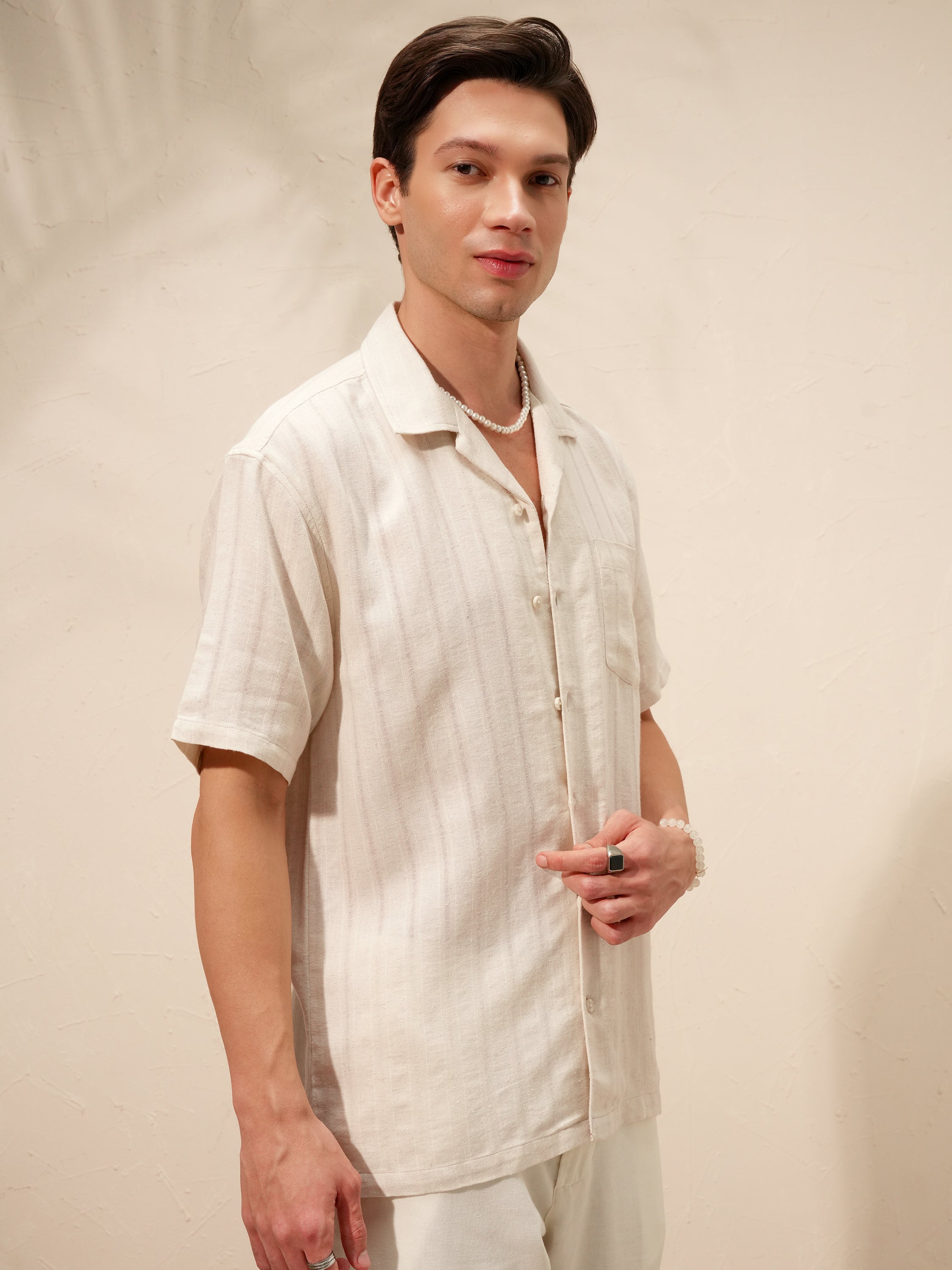 Highlander Men Beige Striped Relaxed Fit Casual Shirt - Beige - Image 6