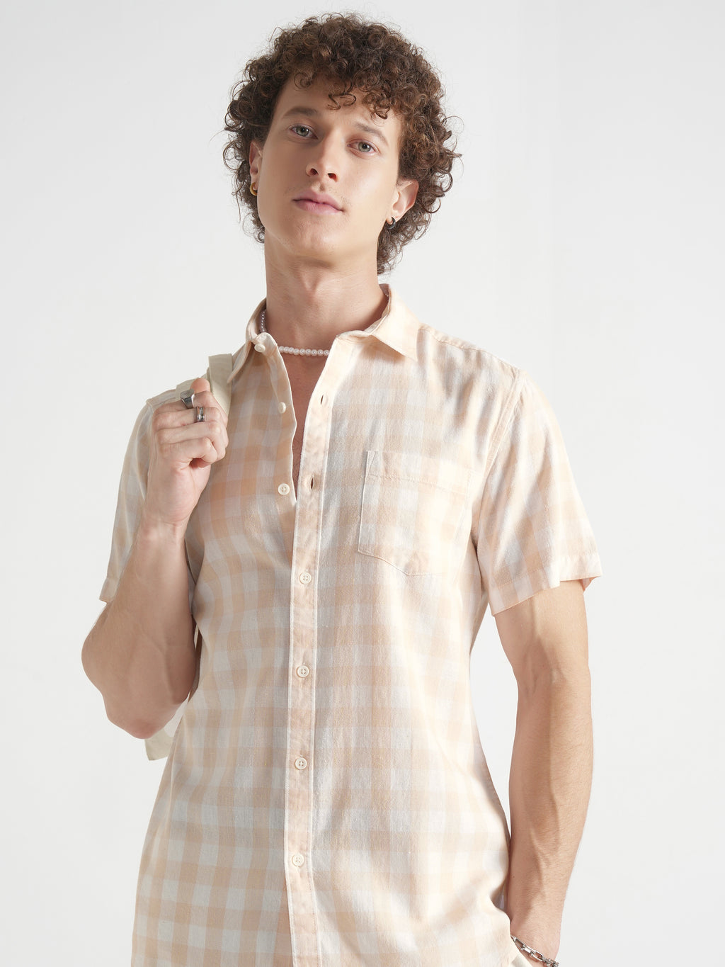 Highlander Men Beige Checked Relaxed Fit Casual Shirt - Beige - Image 1