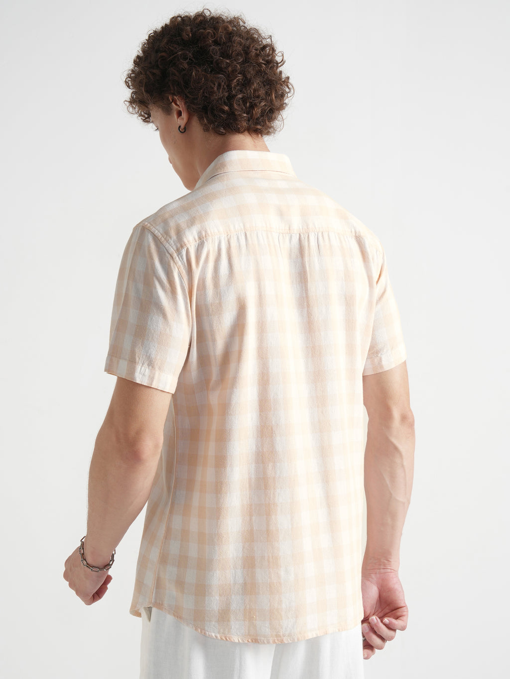 Highlander Men Beige Checked Relaxed Fit Casual Shirt - Beige - Image 3