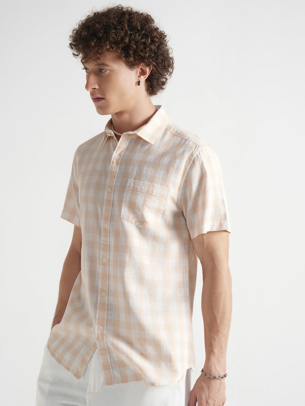 Highlander Men Beige Checked Relaxed Fit Casual Shirt - Beige - Image 4