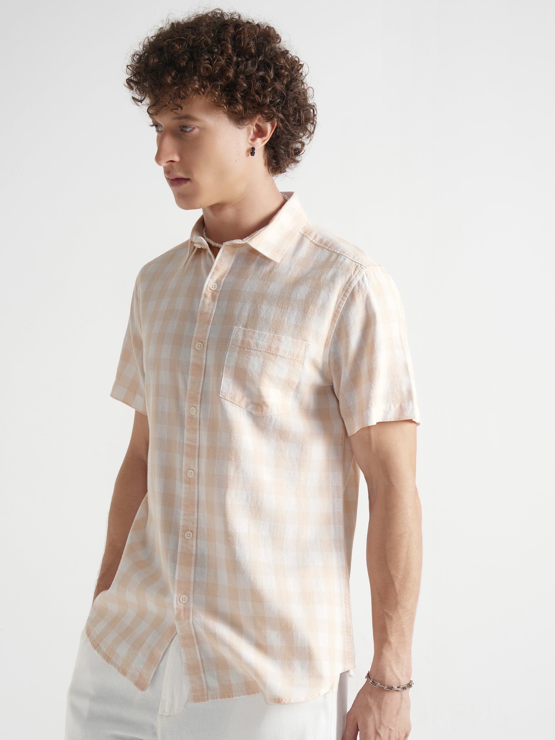 Highlander Men Beige Checked Relaxed Fit Casual Shirt - Beige - Image 4