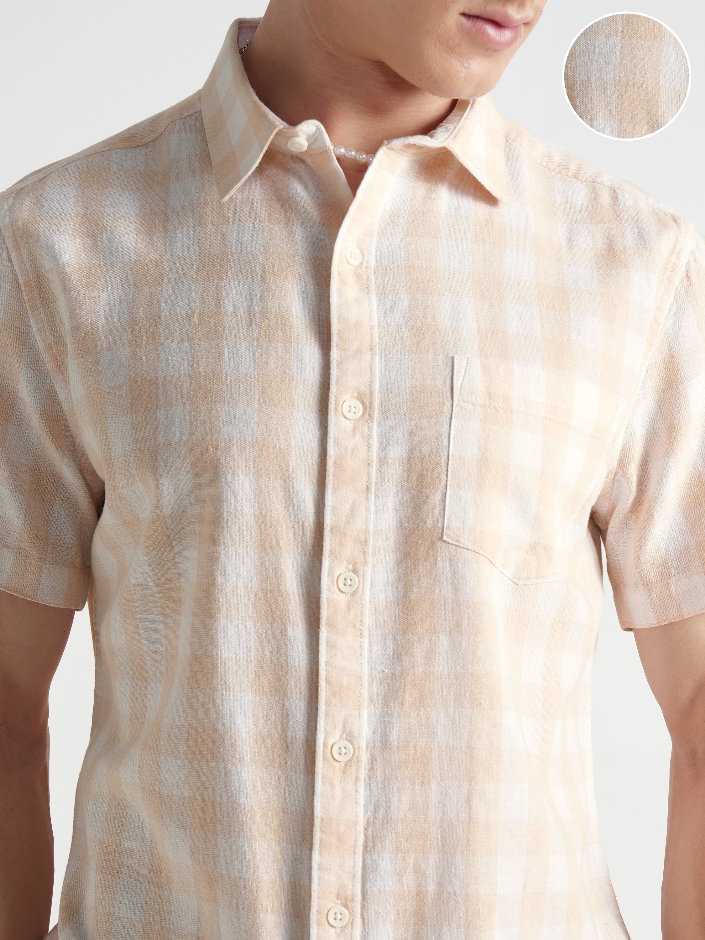 Highlander Men Beige Checked Relaxed Fit Casual Shirt - Beige - Image 5