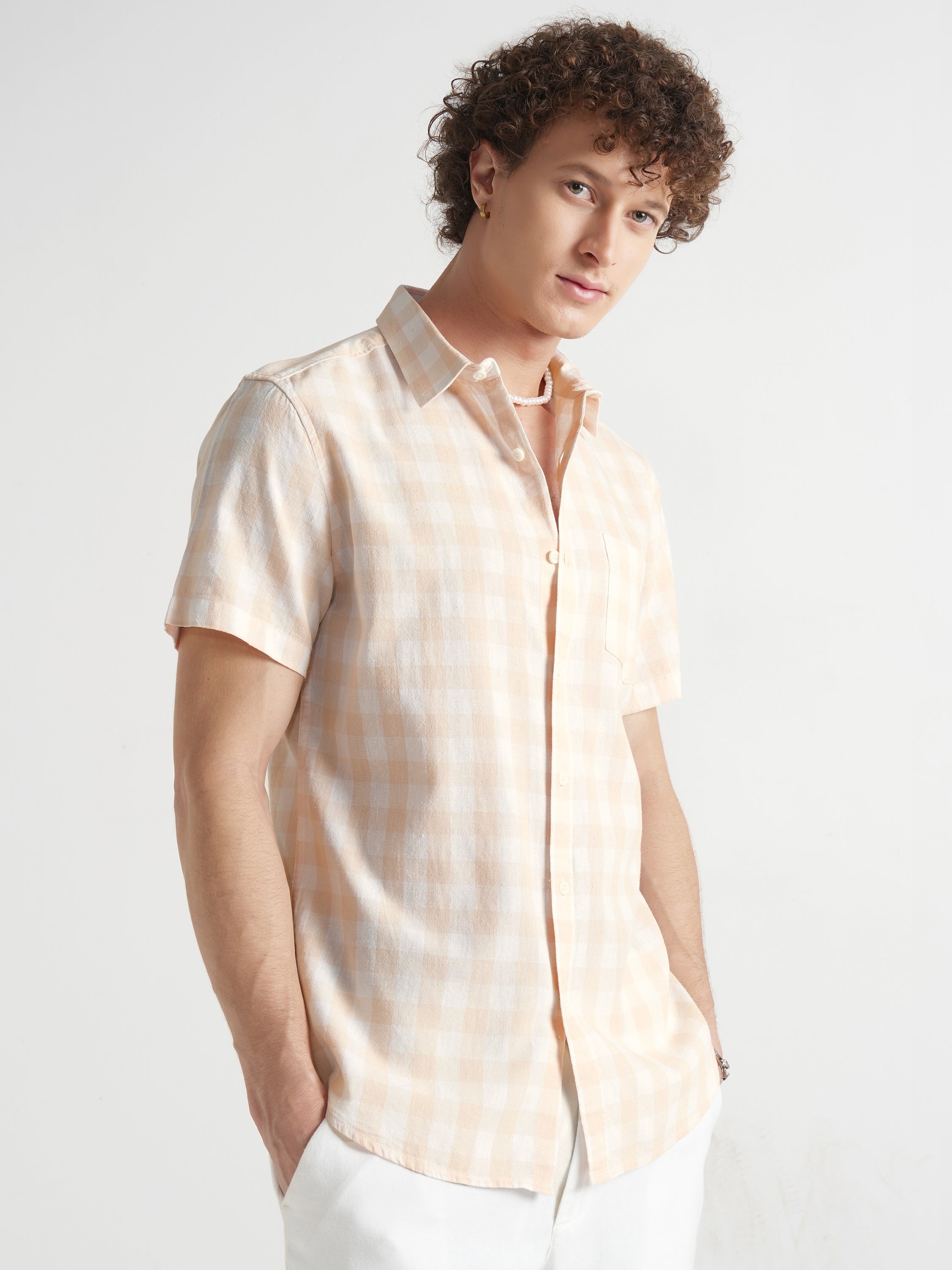 Highlander Men Beige Checked Relaxed Fit Casual Shirt - Beige - Image 6