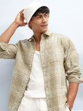 Highlander Men Khaki Checked Relaxed Fit Casual Shirt - Khaki - Image 1