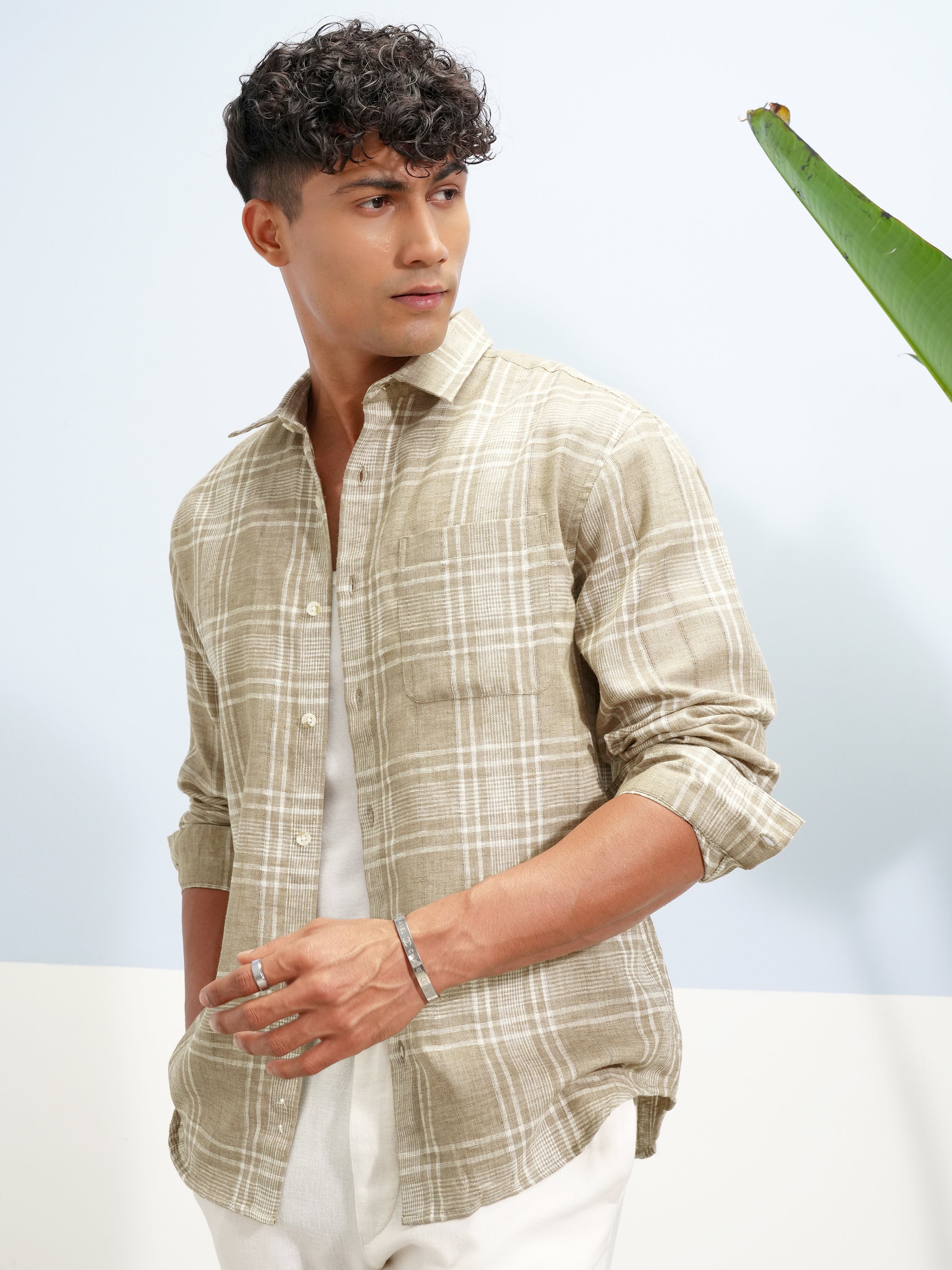 Highlander Men Khaki Checked Relaxed Fit Casual Shirt - Khaki - Image 4