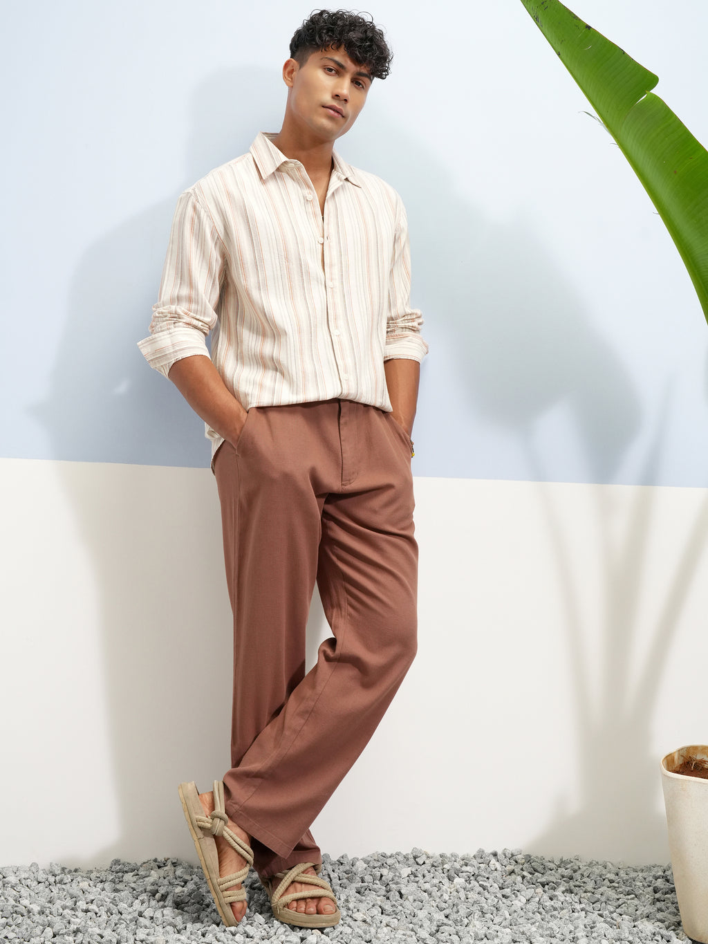 Highlander Men Cream Striped Relaxed Fit Casual Shirt - Cream - Image 2