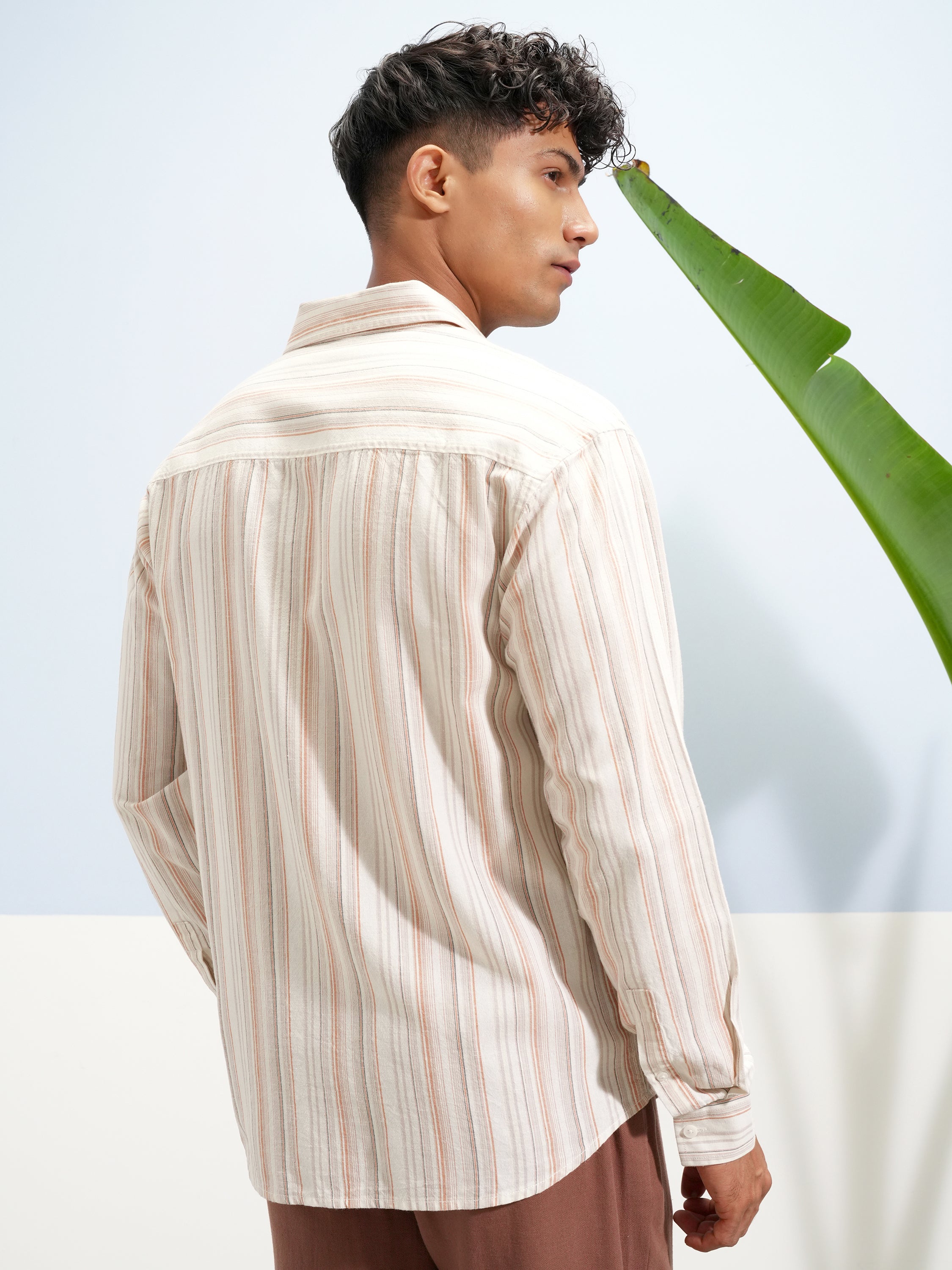 Highlander Men Cream Striped Relaxed Fit Casual Shirt - Cream - Image 3