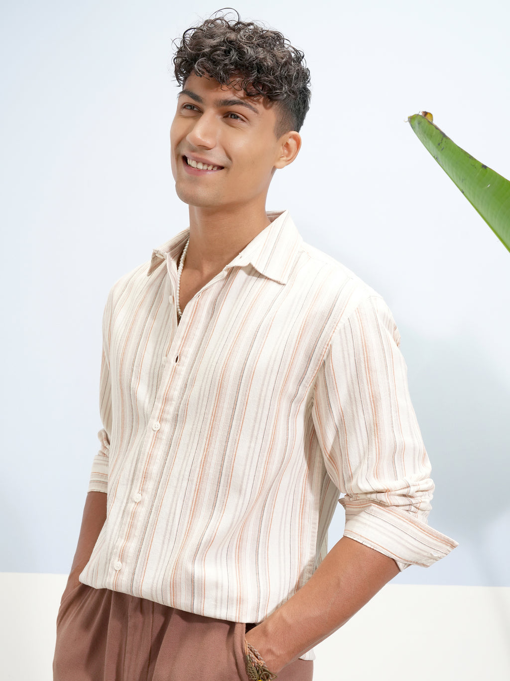 Highlander Men Cream Striped Relaxed Fit Casual Shirt - Cream - Image 4