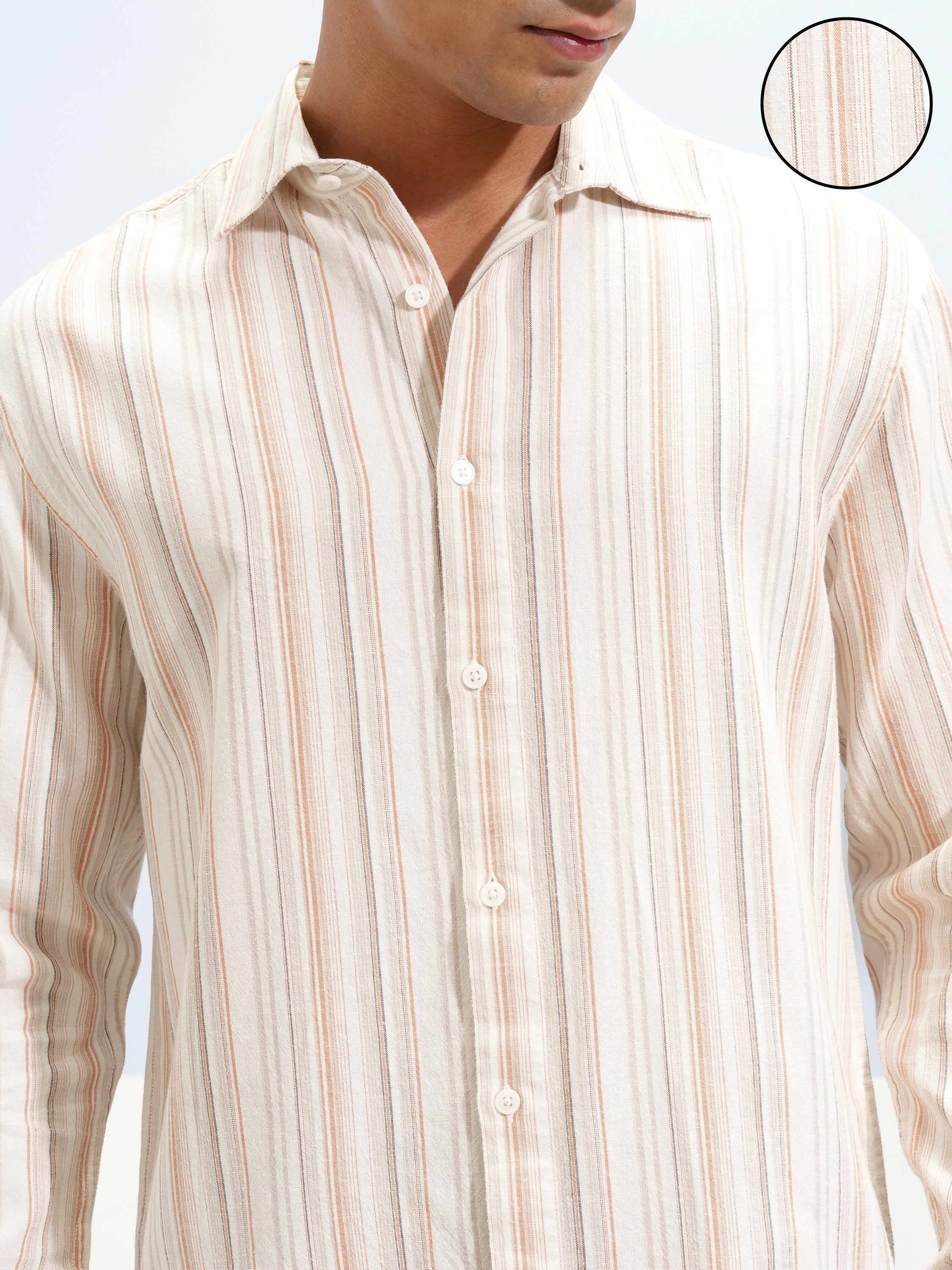 Highlander Men Cream Striped Relaxed Fit Casual Shirt - Cream - Image 5