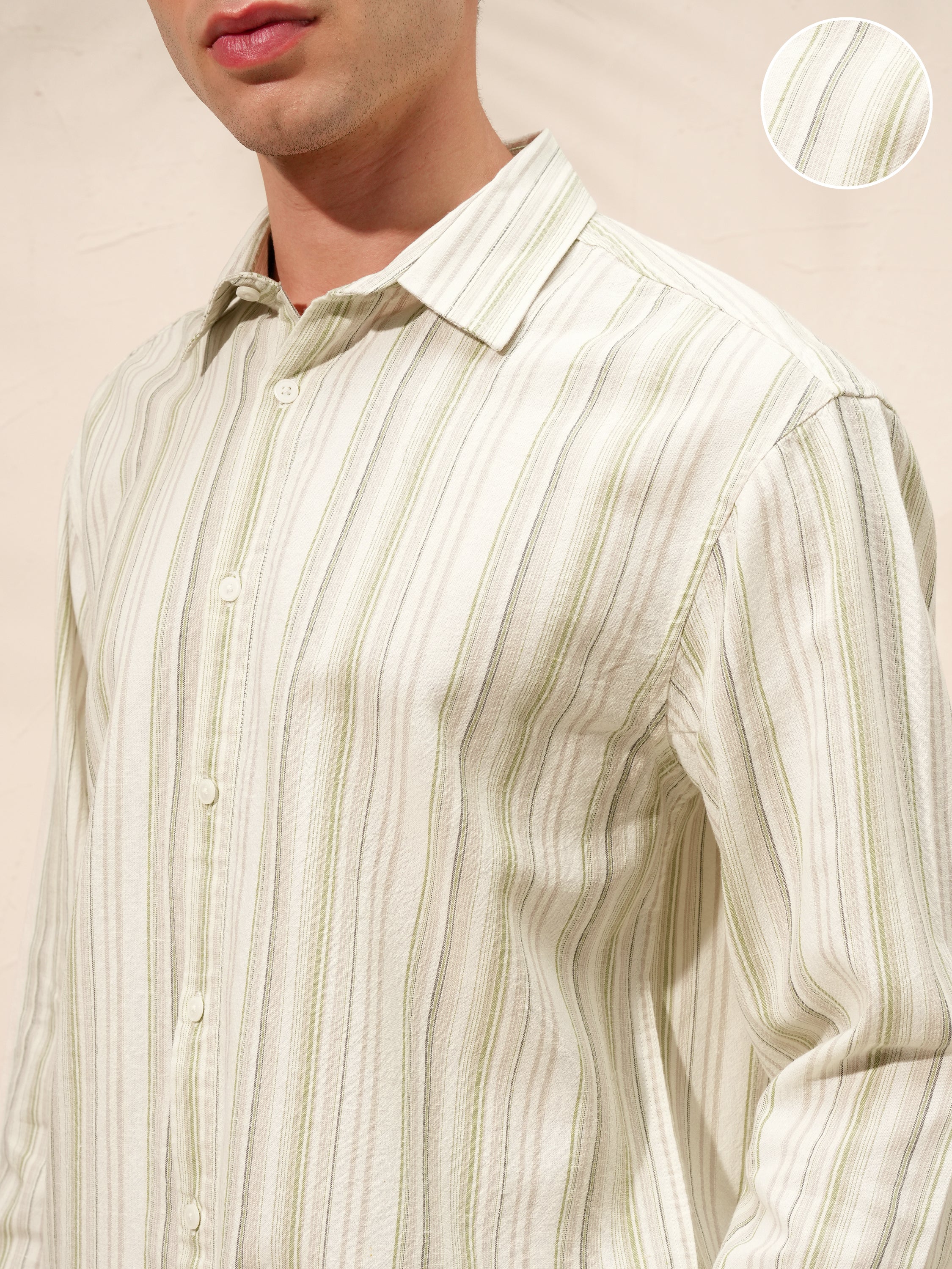 Highlander Men Cream Striped Relaxed Fit Casual Shirt - Cream - Image 5