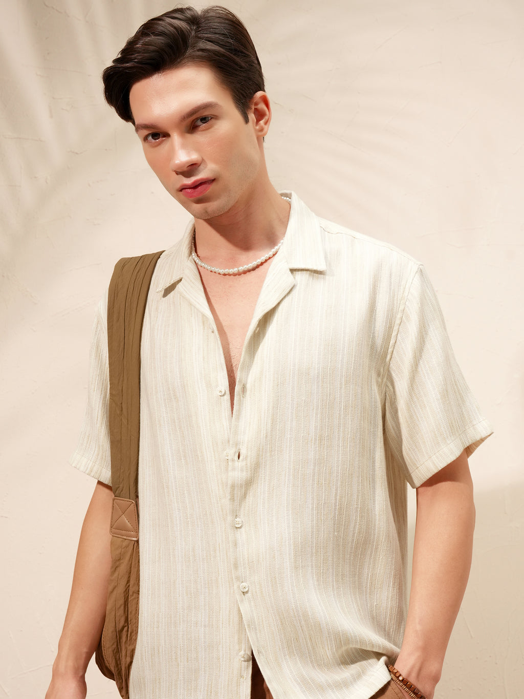 Highlander Men Khaki Striped Relaxed Fit Casual Shirt - Khaki - Image 1