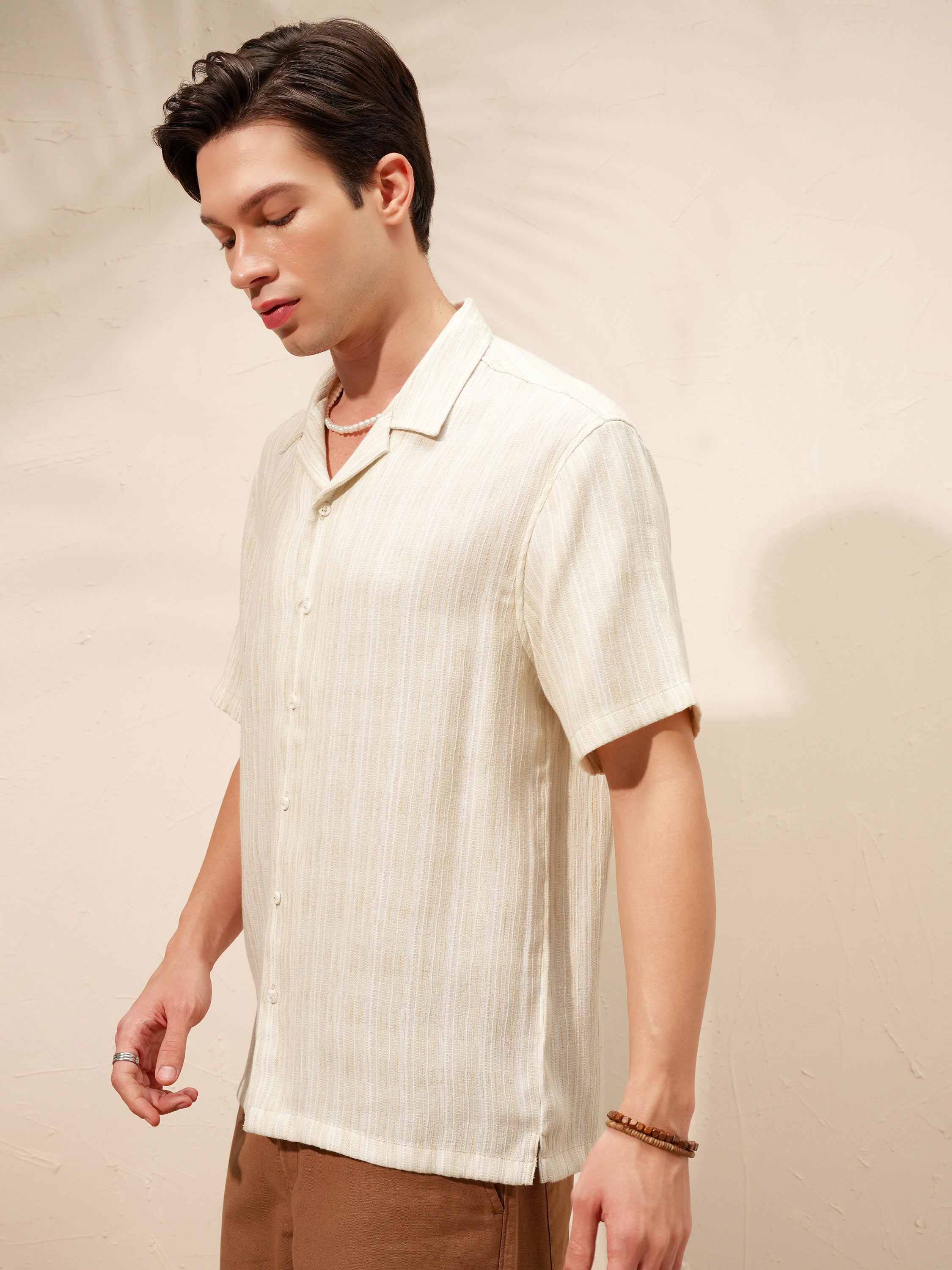 Highlander Men Khaki Striped Relaxed Fit Casual Shirt - Khaki - Image 4