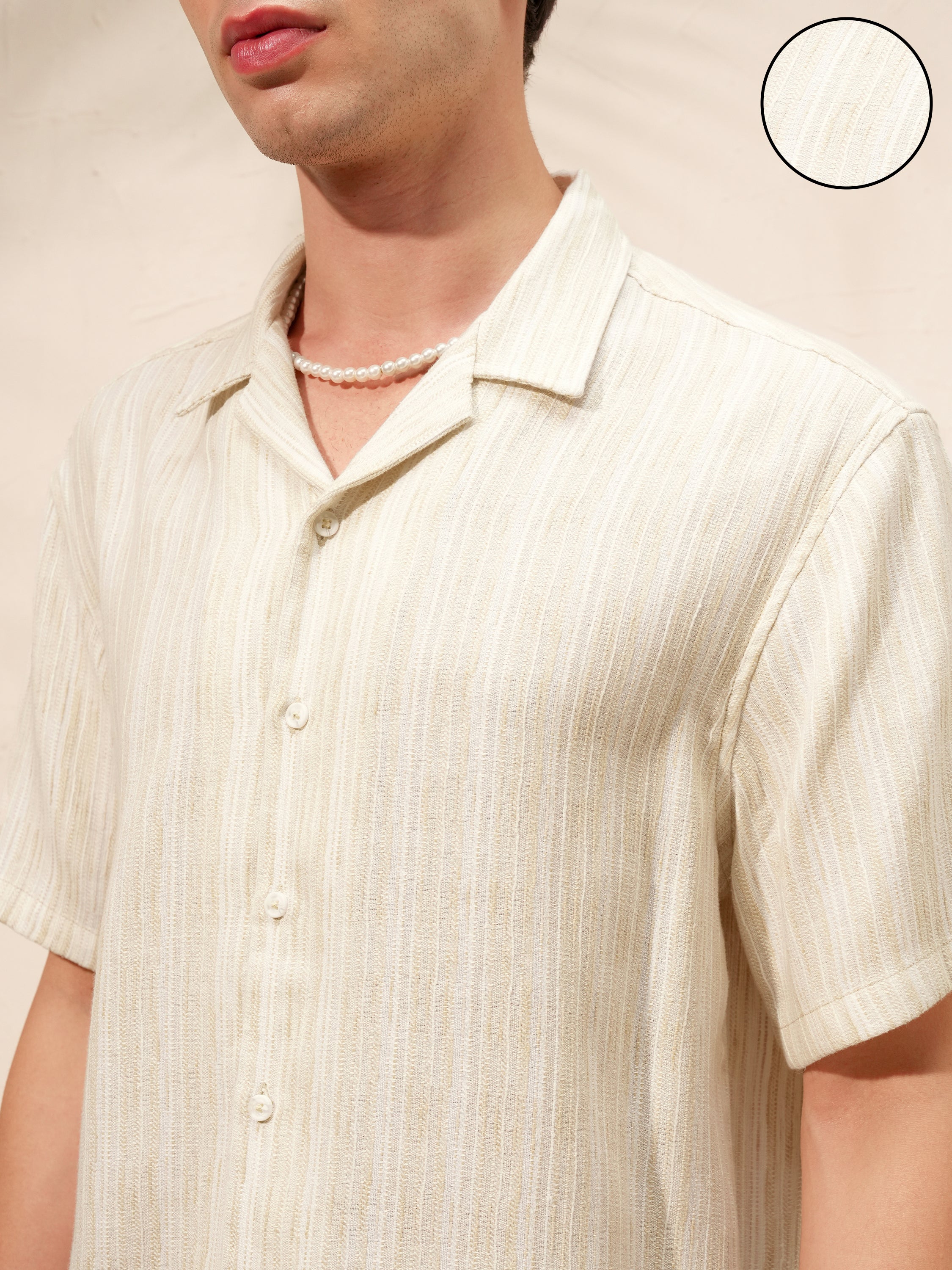 Highlander Men Khaki Striped Relaxed Fit Casual Shirt - Khaki - Image 5