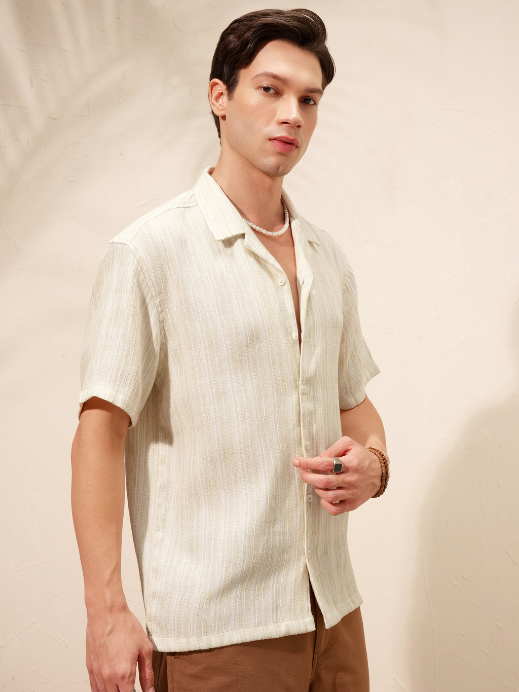 Highlander Men Khaki Striped Relaxed Fit Casual Shirt - Khaki - Image 6