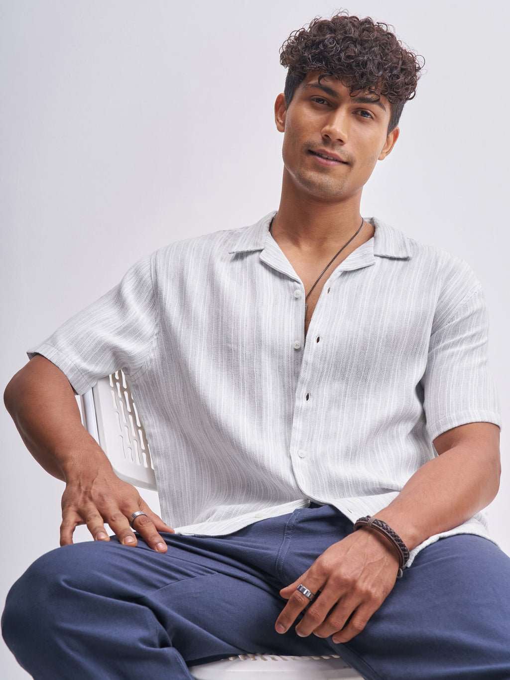 Highlander Men Grey Striped Relaxed Fit Casual Shirt - Grey - Image 1