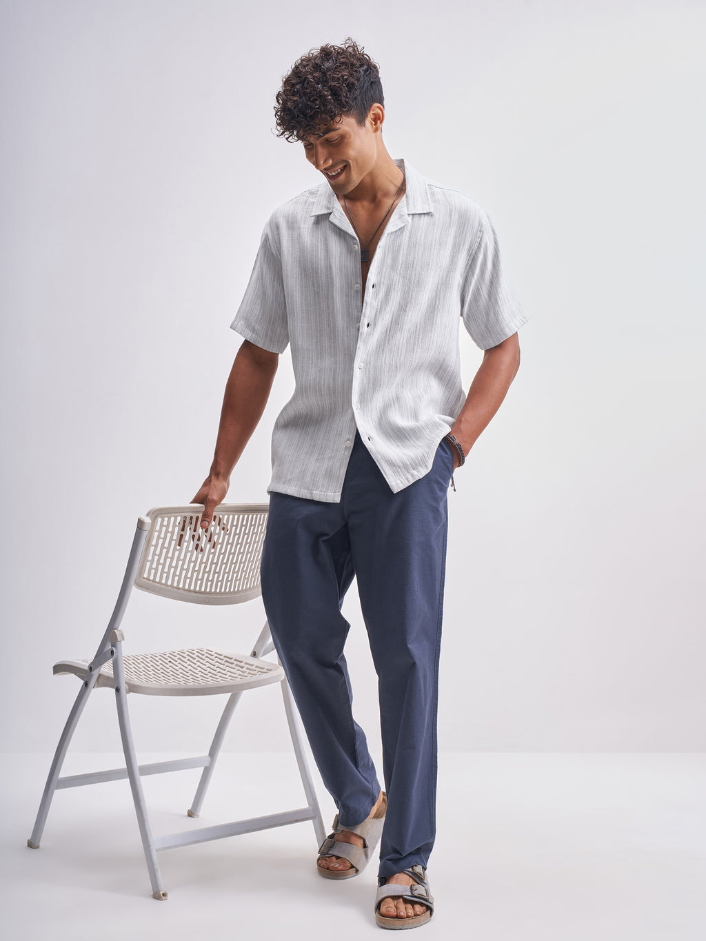 Highlander Men Grey Striped Relaxed Fit Casual Shirt - Grey - Image 2
