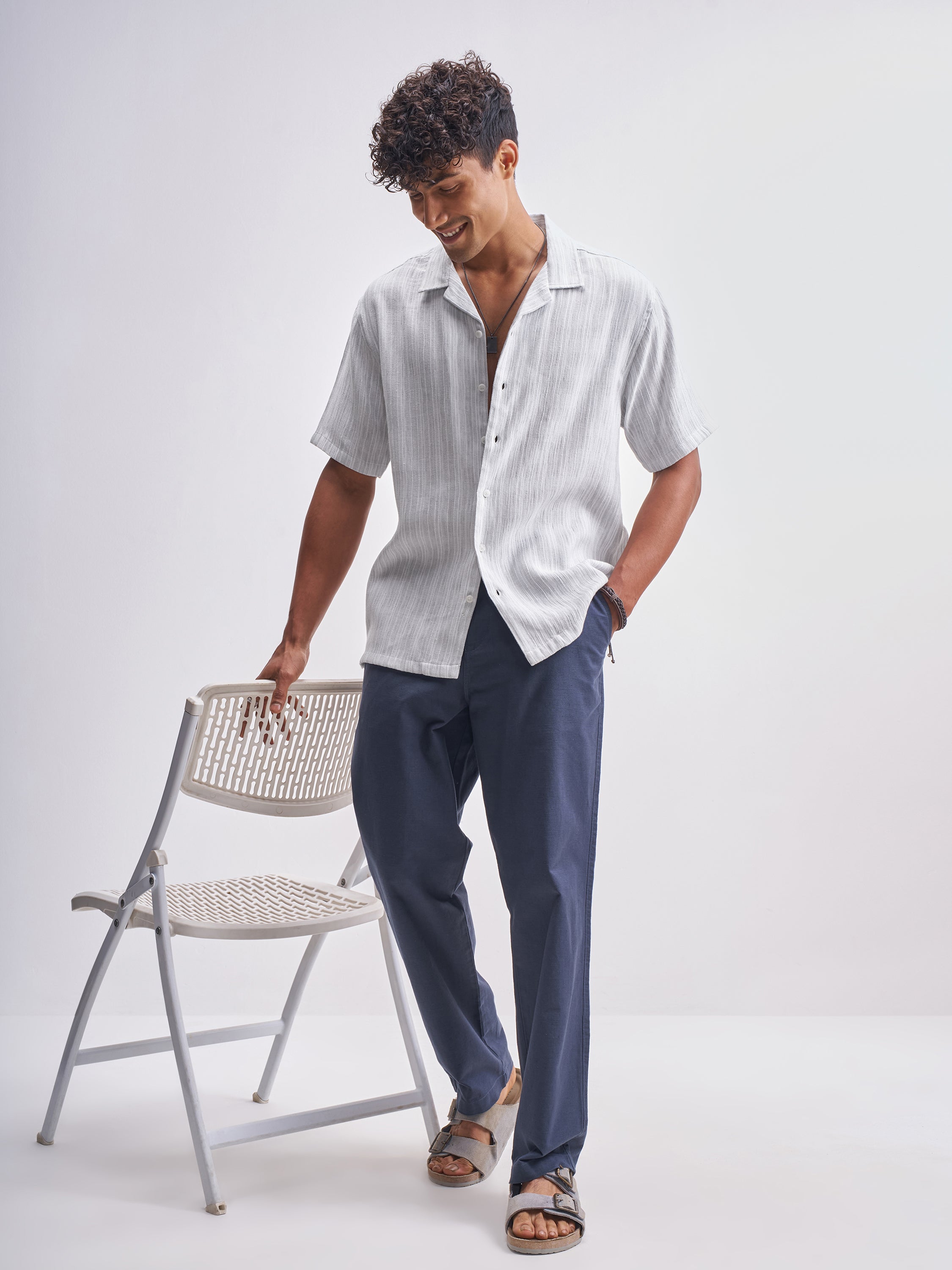 Highlander Men Grey Striped Relaxed Fit Casual Shirt - Grey - Image 2
