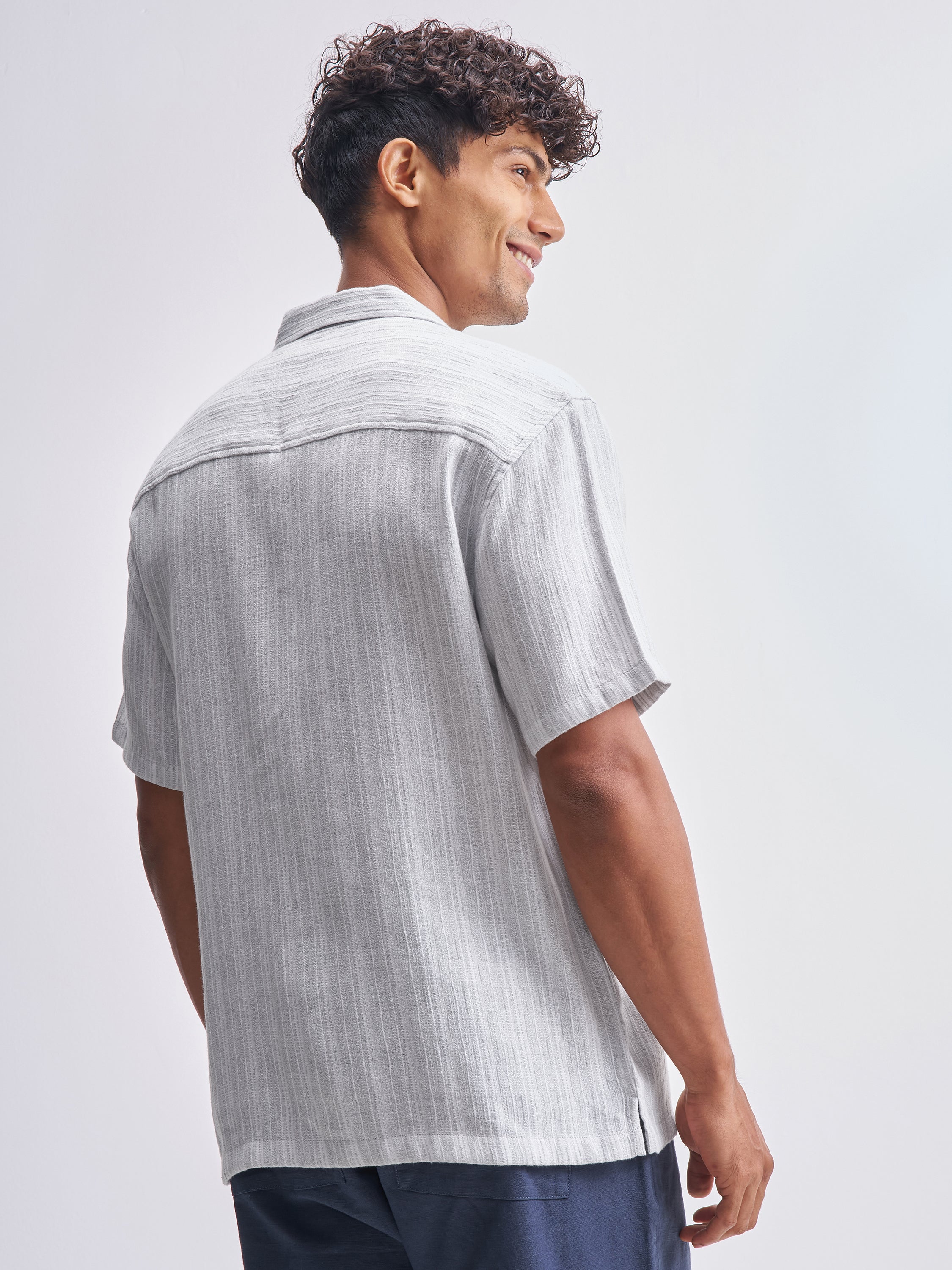 Highlander Men Grey Striped Relaxed Fit Casual Shirt - Grey - Image 3