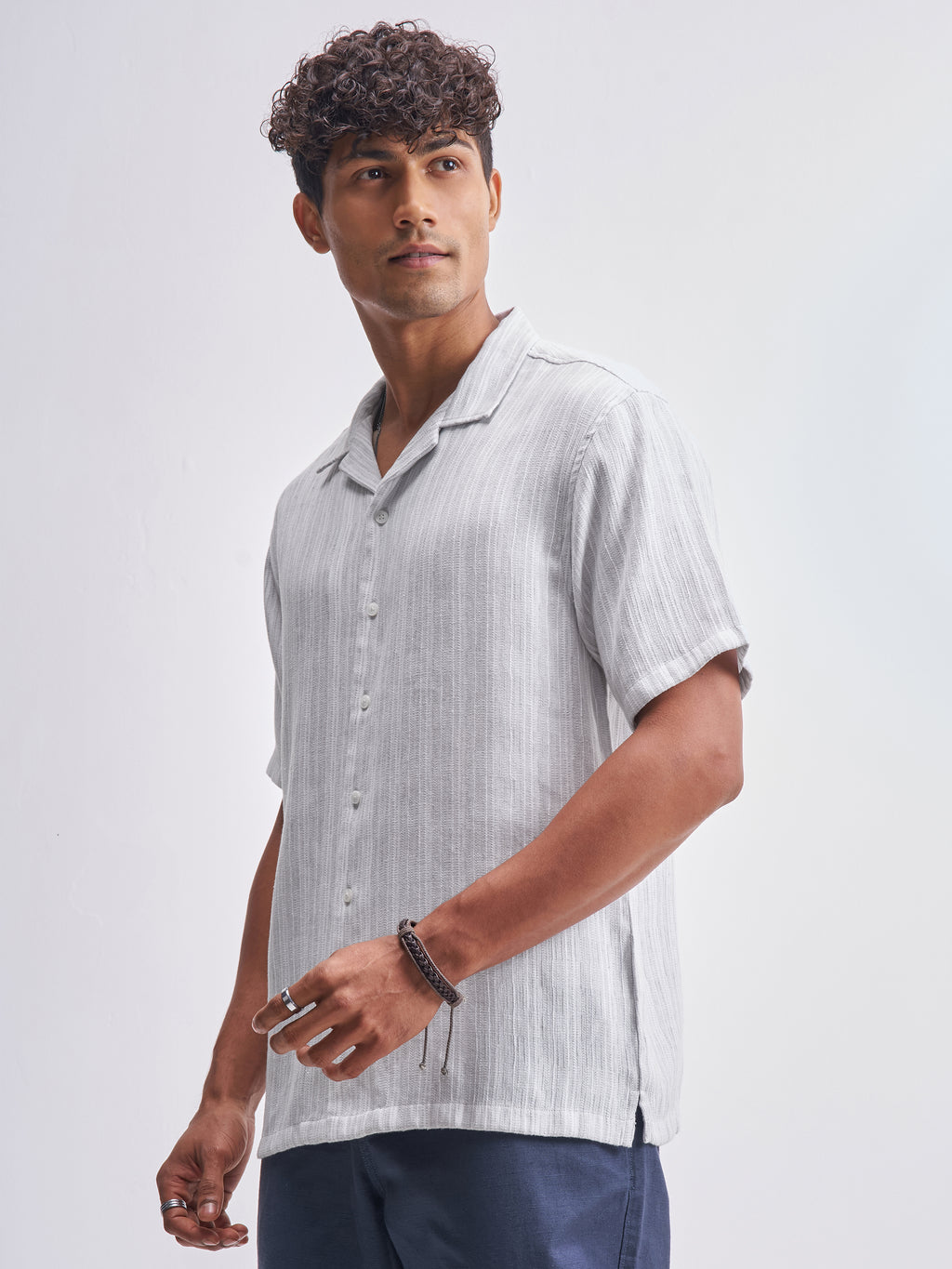 Highlander Men Grey Striped Relaxed Fit Casual Shirt - Grey - Image 4