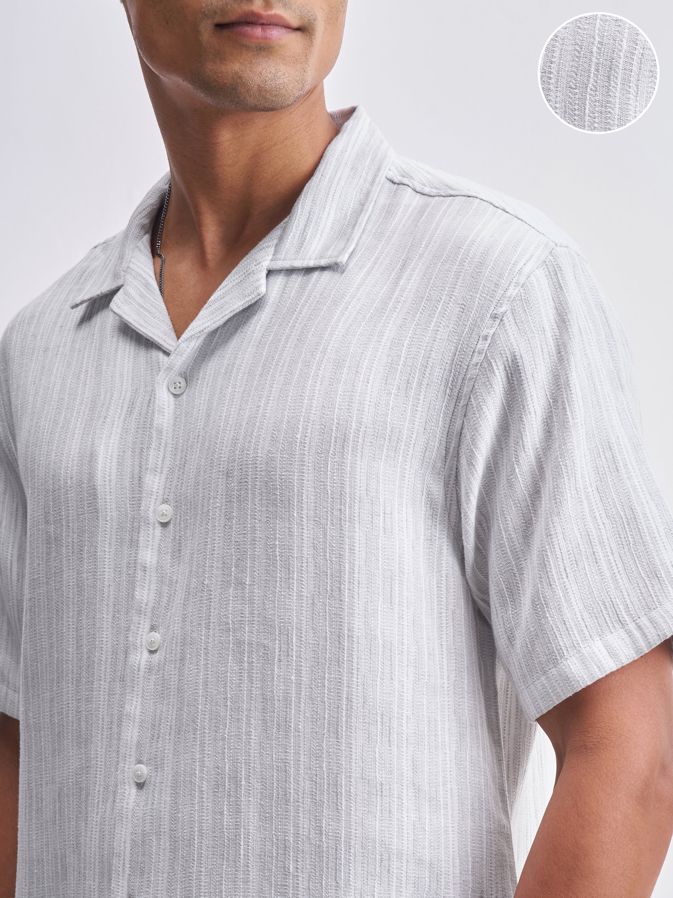 Highlander Men Grey Striped Relaxed Fit Casual Shirt - Grey - Image 5