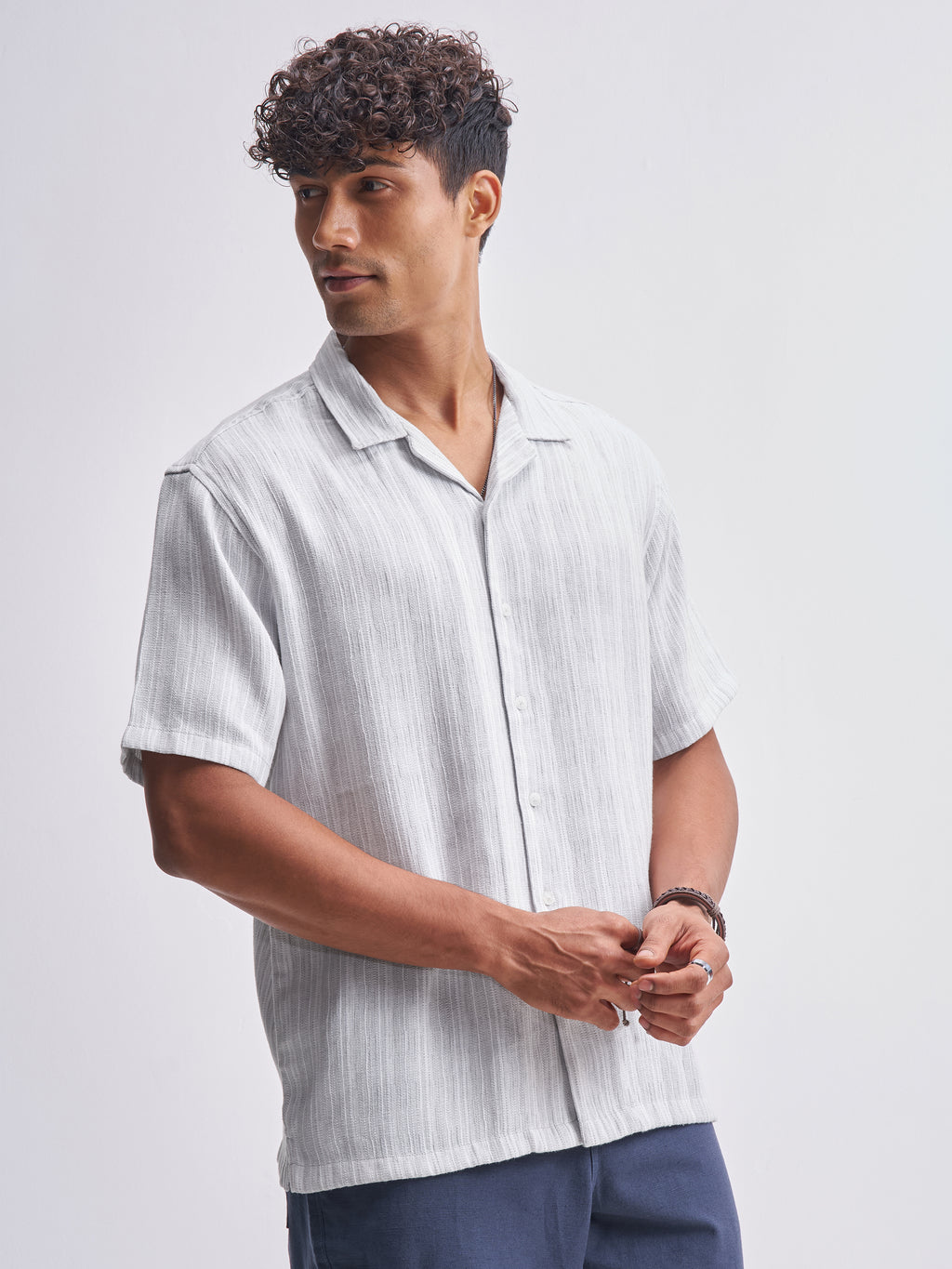 Highlander Men Grey Striped Relaxed Fit Casual Shirt - Grey - Image 6