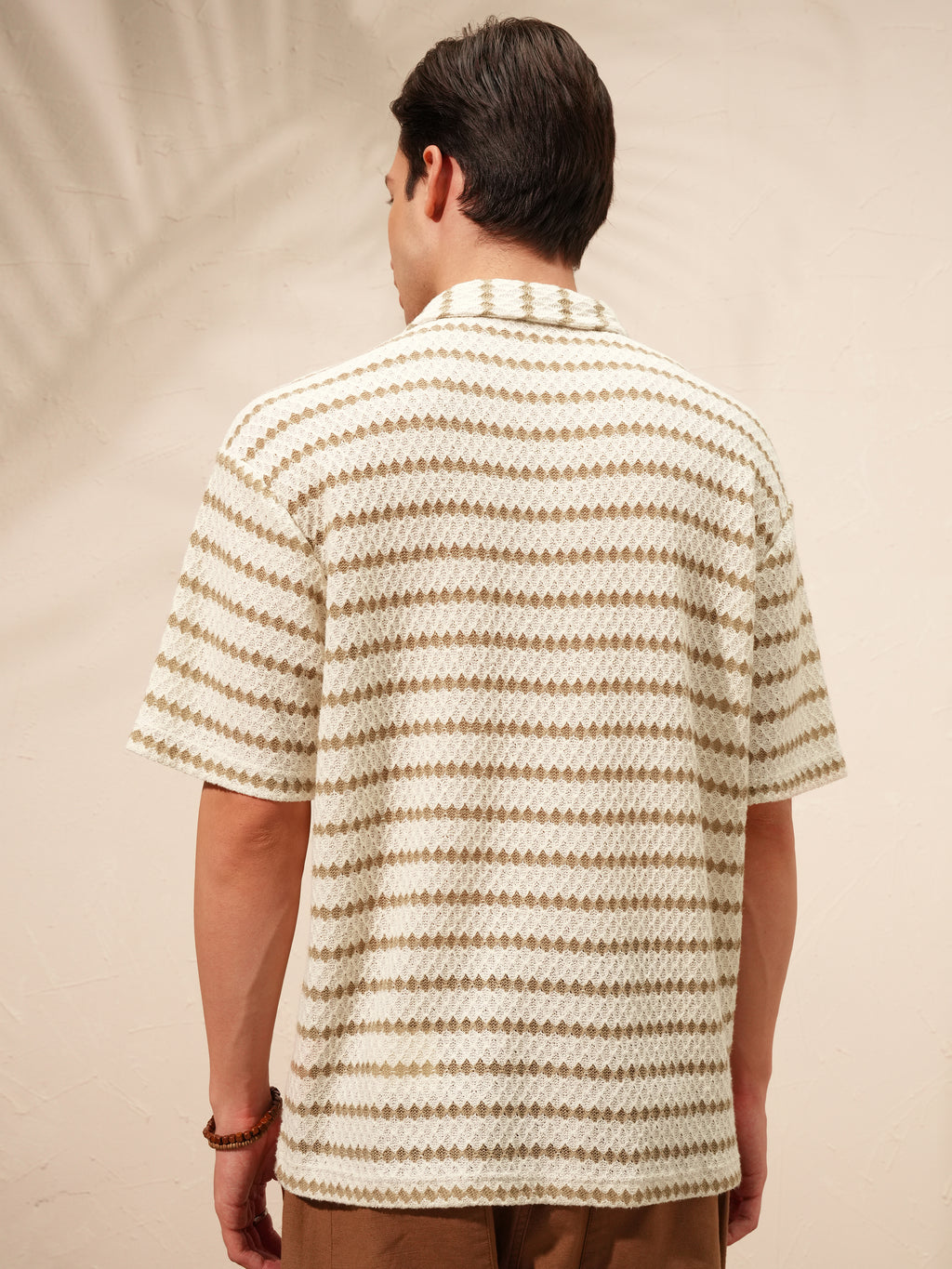 Highlander Men Cream Self Design Relaxed Fit Casual Shirt - Cream - Image 3