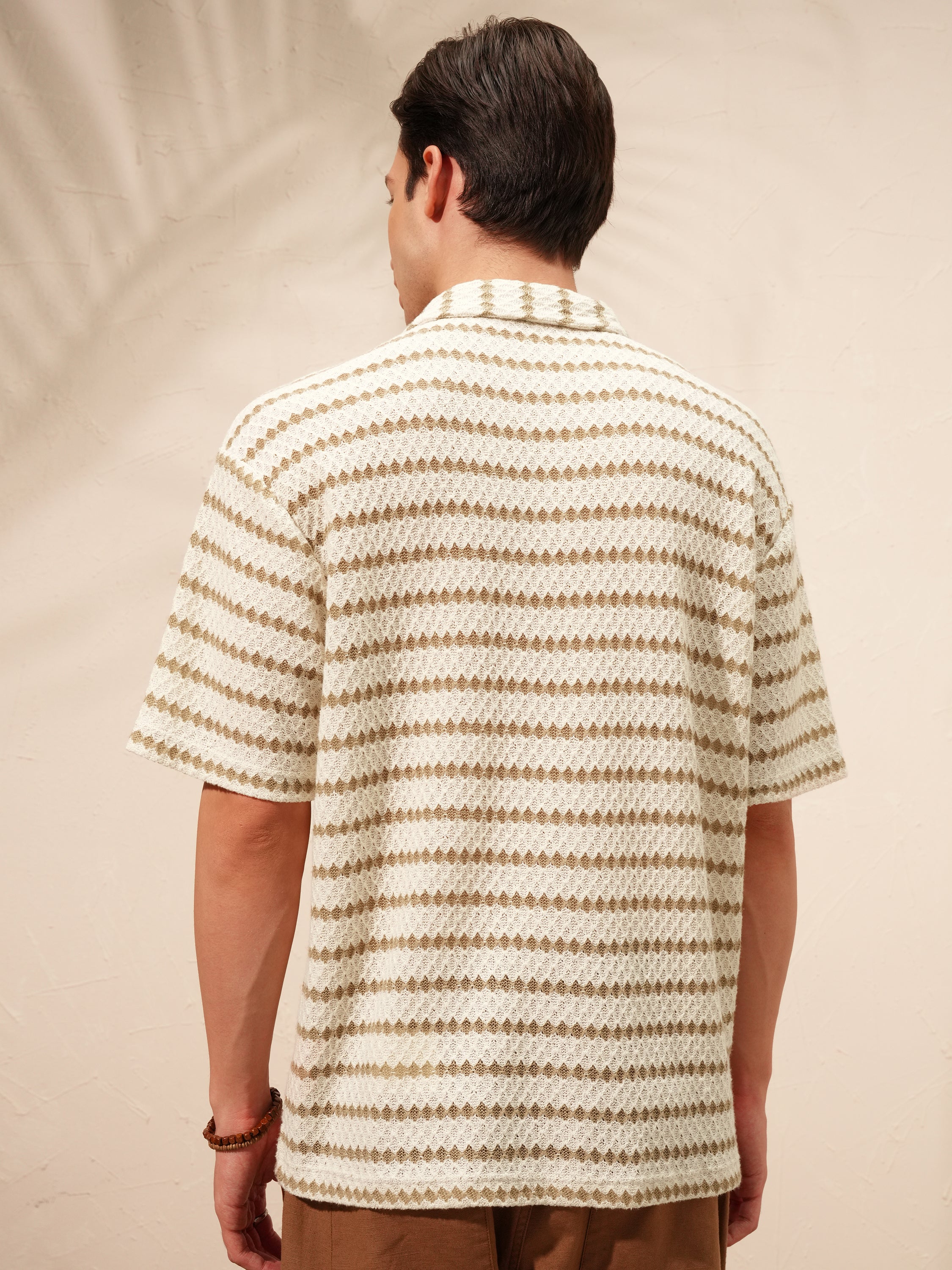 Highlander Men Cream Self Design Relaxed Fit Casual Shirt - Cream - Image 3