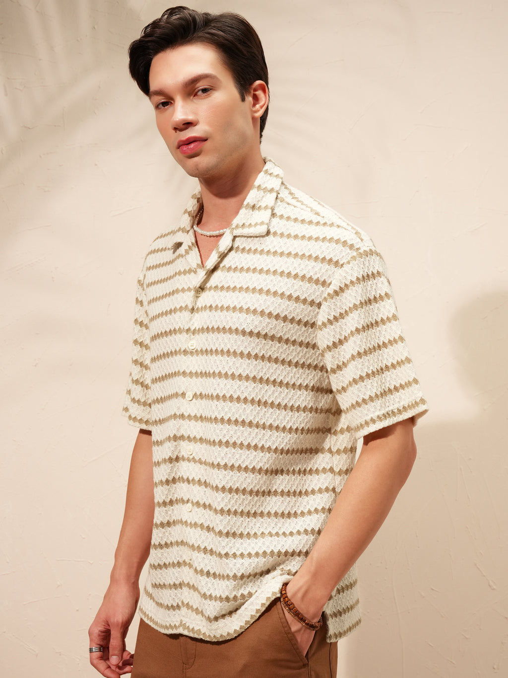 Highlander Men Cream Self Design Relaxed Fit Casual Shirt - Cream - Image 4