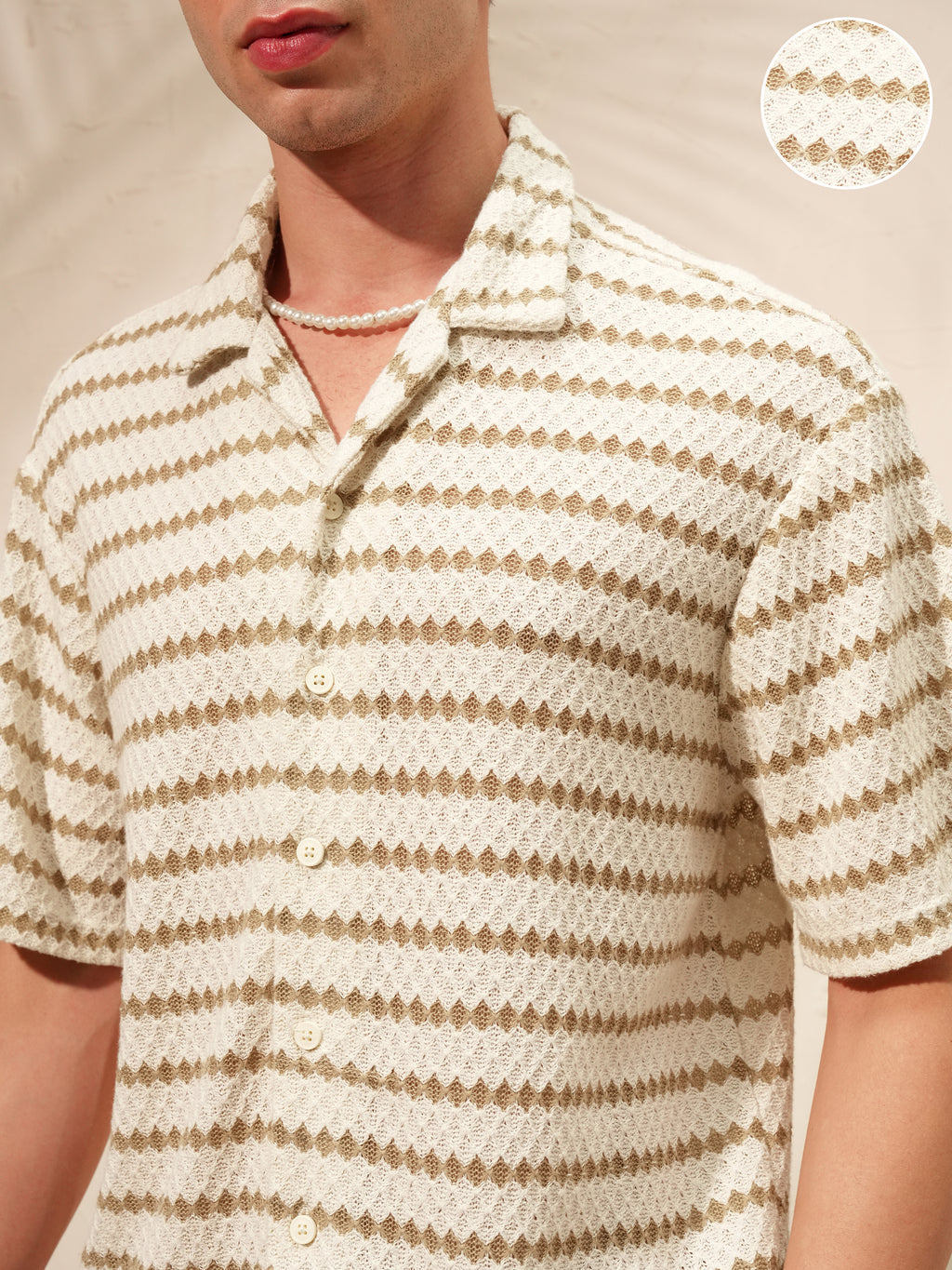 Highlander Men Cream Self Design Relaxed Fit Casual Shirt - Cream - Image 5