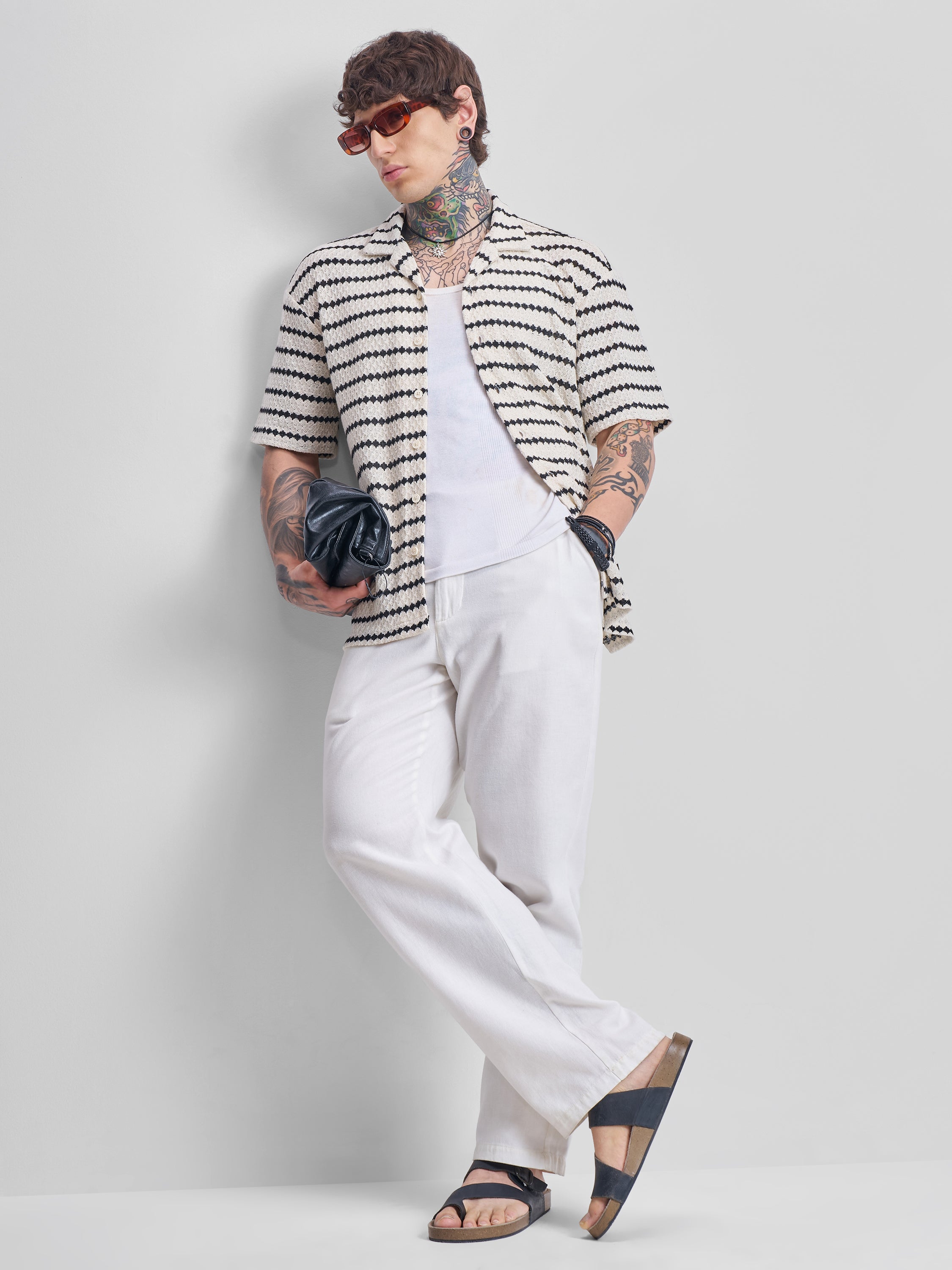 Highlander Men Cream Self Design Relaxed Fit Casual Shirt - Cream - Image 2