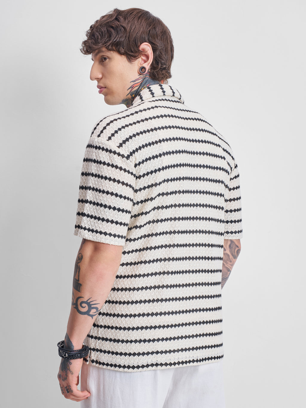 Highlander Men Cream Self Design Relaxed Fit Casual Shirt - Cream - Image 3
