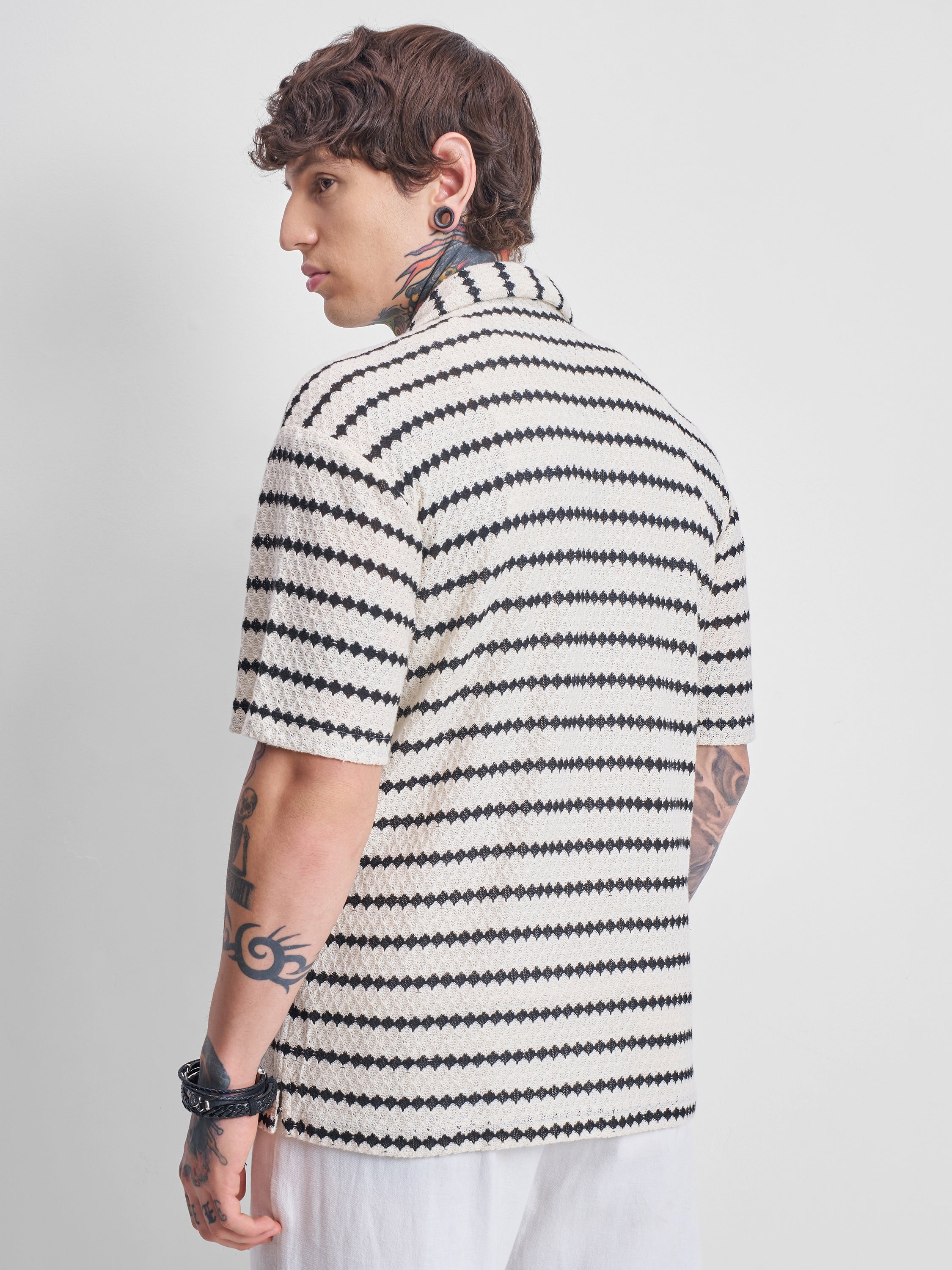 Highlander Men Cream Self Design Relaxed Fit Casual Shirt - Cream - Image 3
