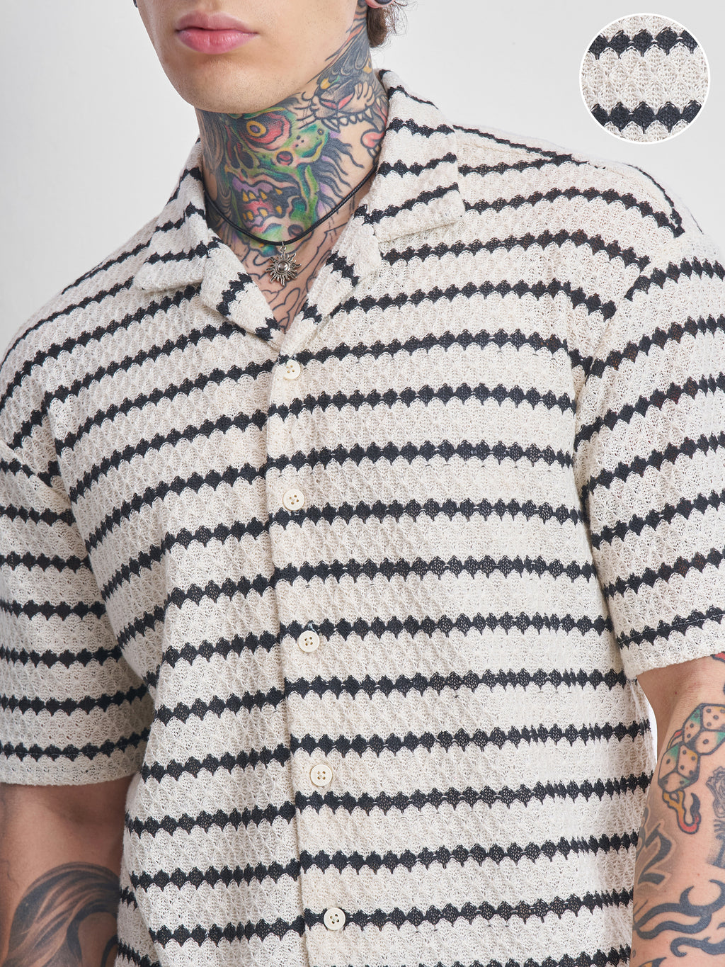 Highlander Men Cream Self Design Relaxed Fit Casual Shirt - Cream - Image 5