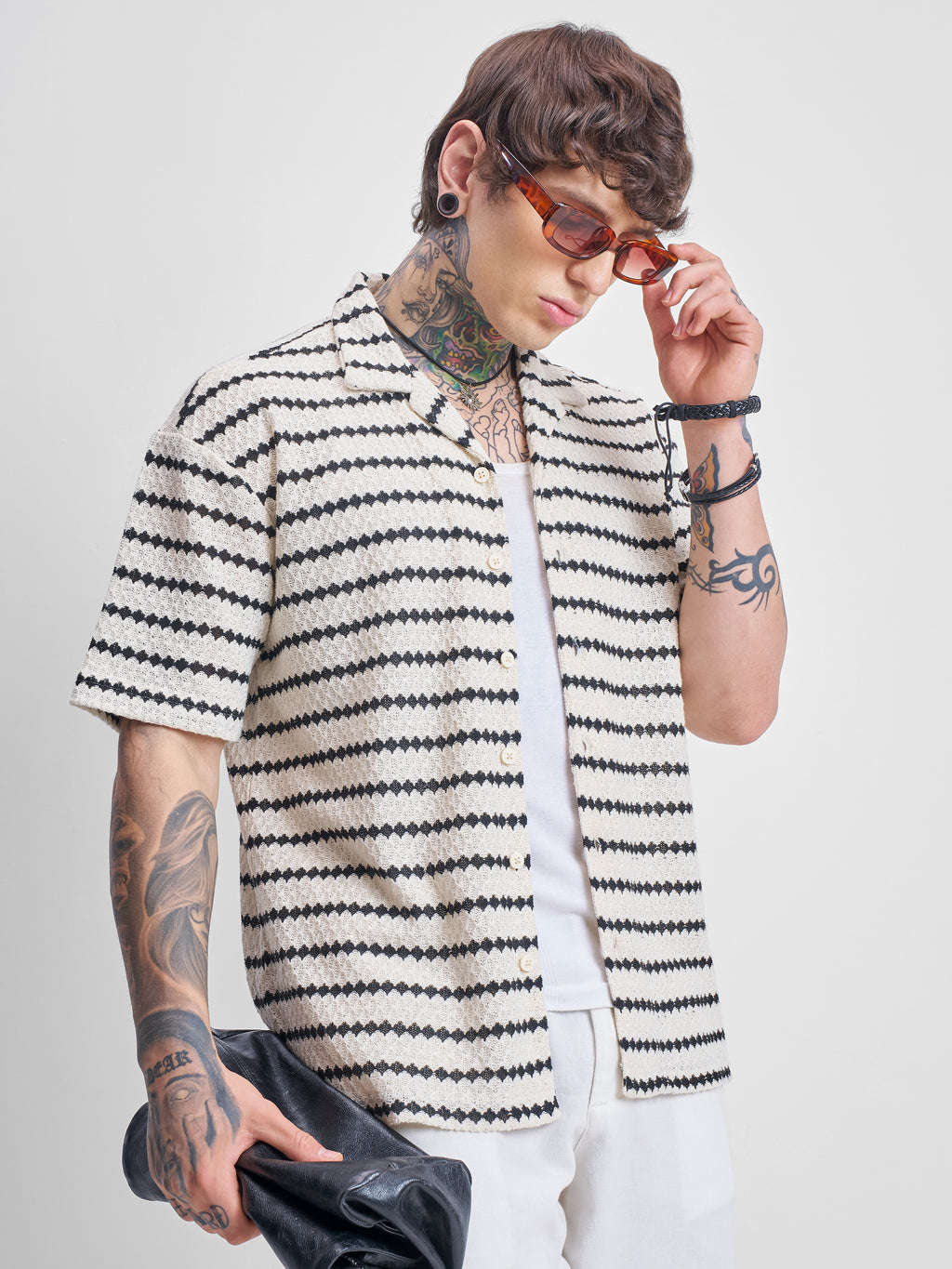 Highlander Men Cream Self Design Relaxed Fit Casual Shirt - Cream - Image 6