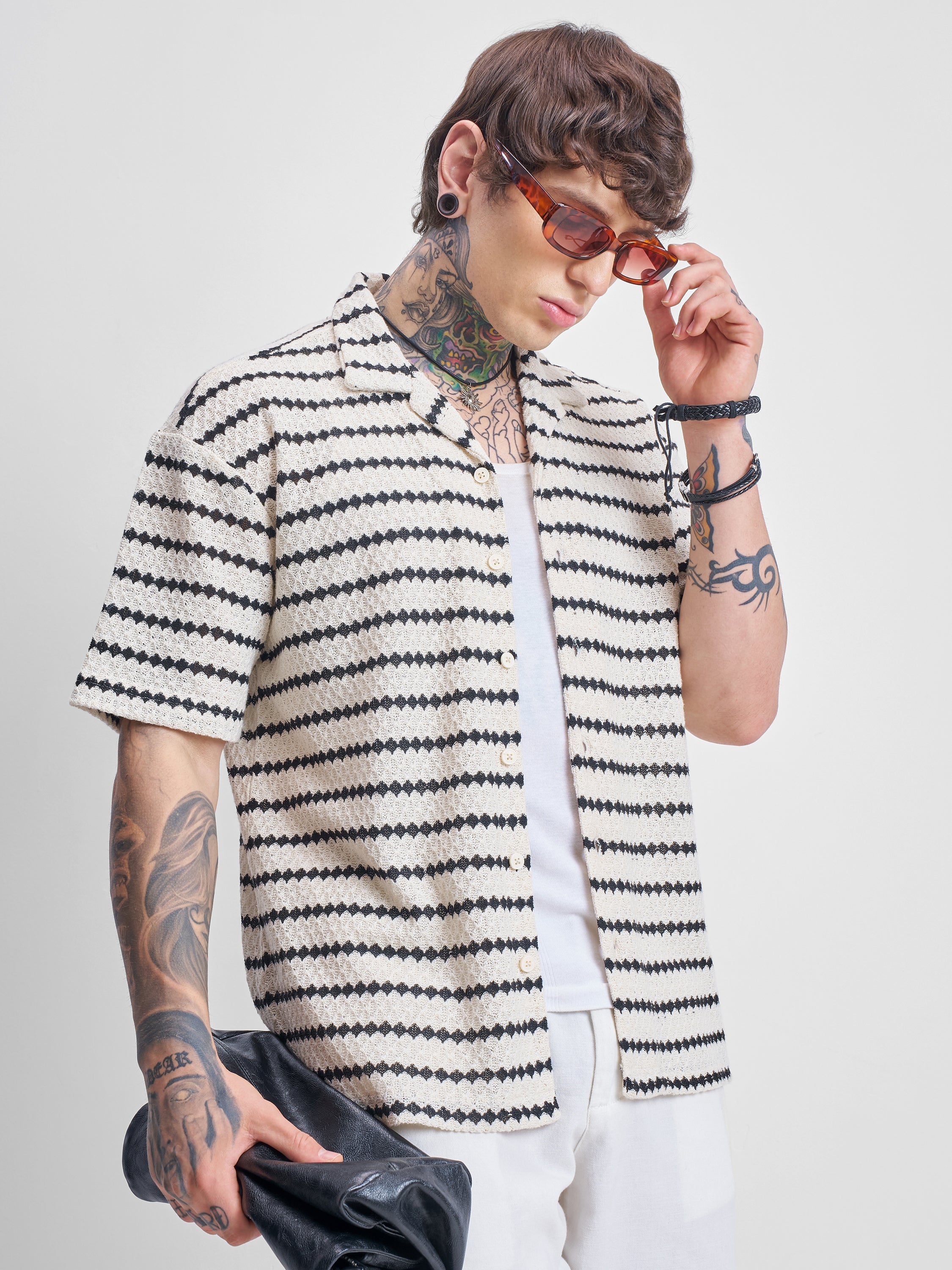 Highlander Men Cream Self Design Relaxed Fit Casual Shirt - Cream - Image 6