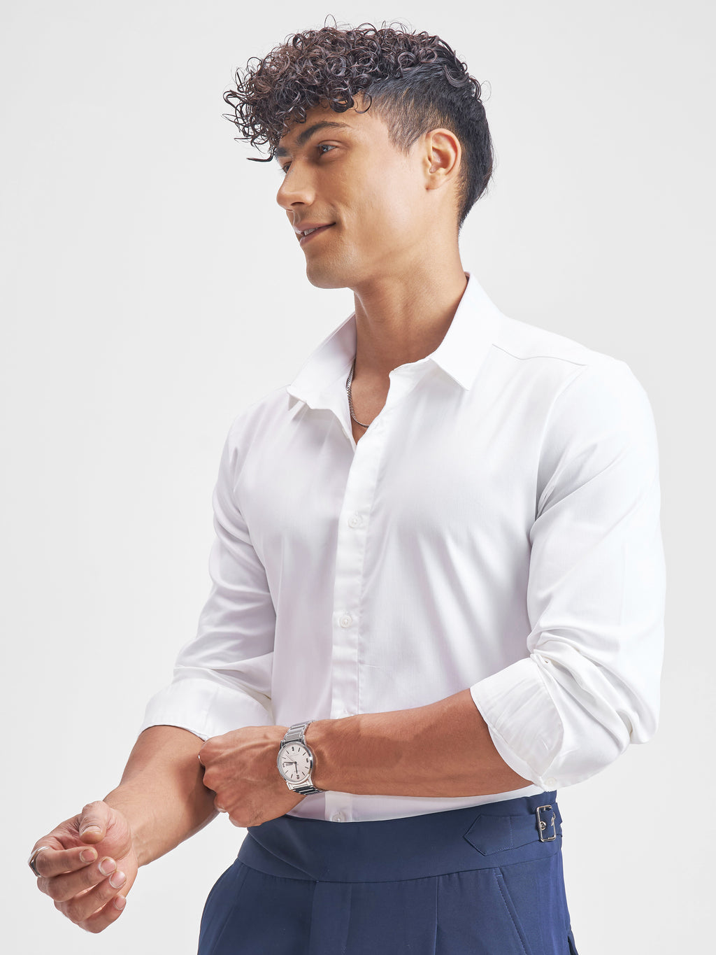 Highlander Men White Solid Slim Fit Casual Shirt - White - Image 4