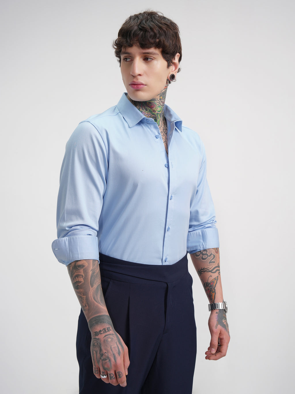 Highlander Men Blue Solid Slim Fit Casual Shirt - Blue - Image 6