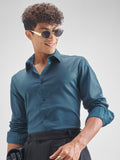 Highlander Men Teal Solid Slim Fit Casual Shirt - Teal - Image 1
