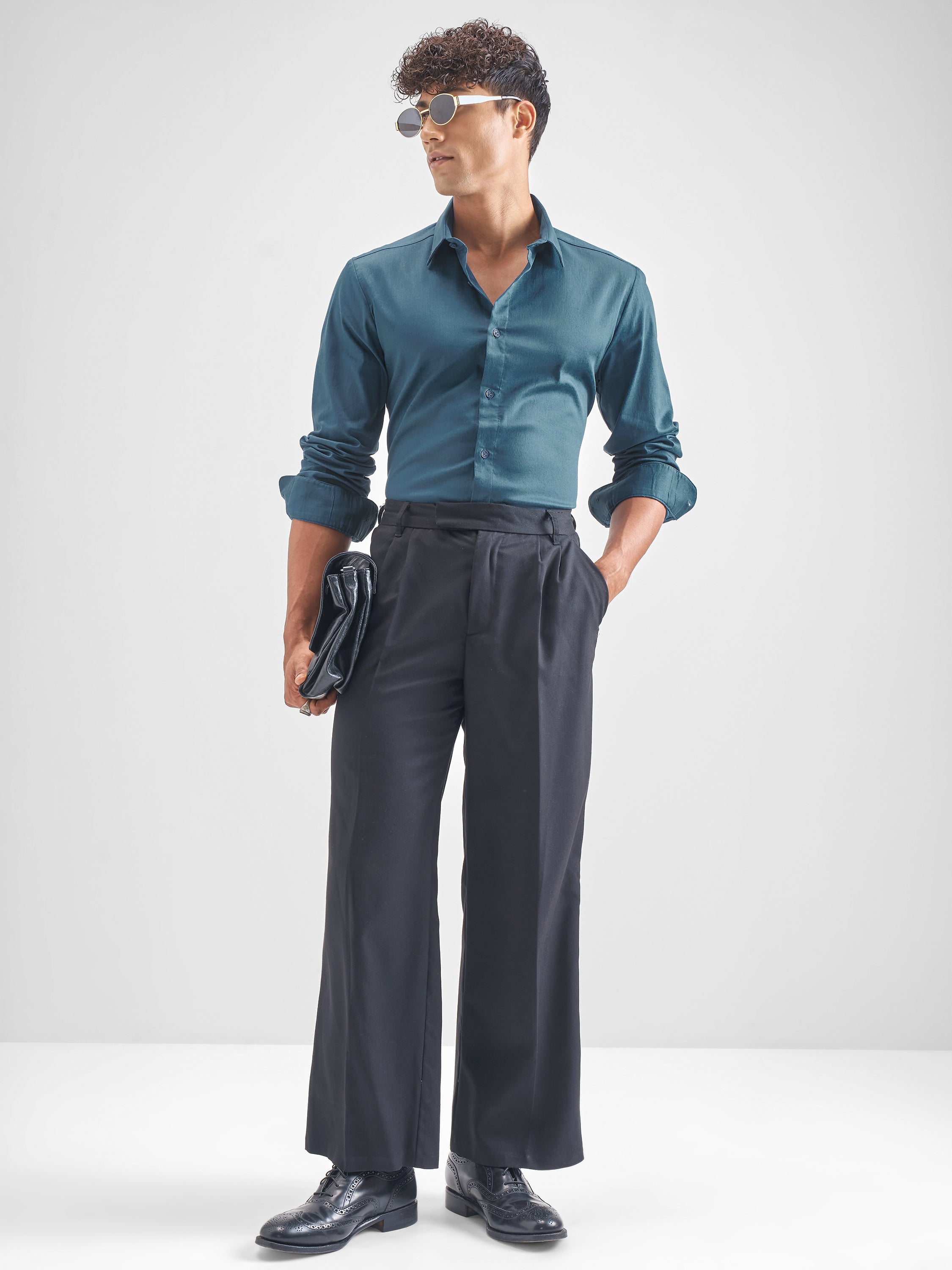 Highlander Men Teal Solid Slim Fit Casual Shirt - Teal - Image 2