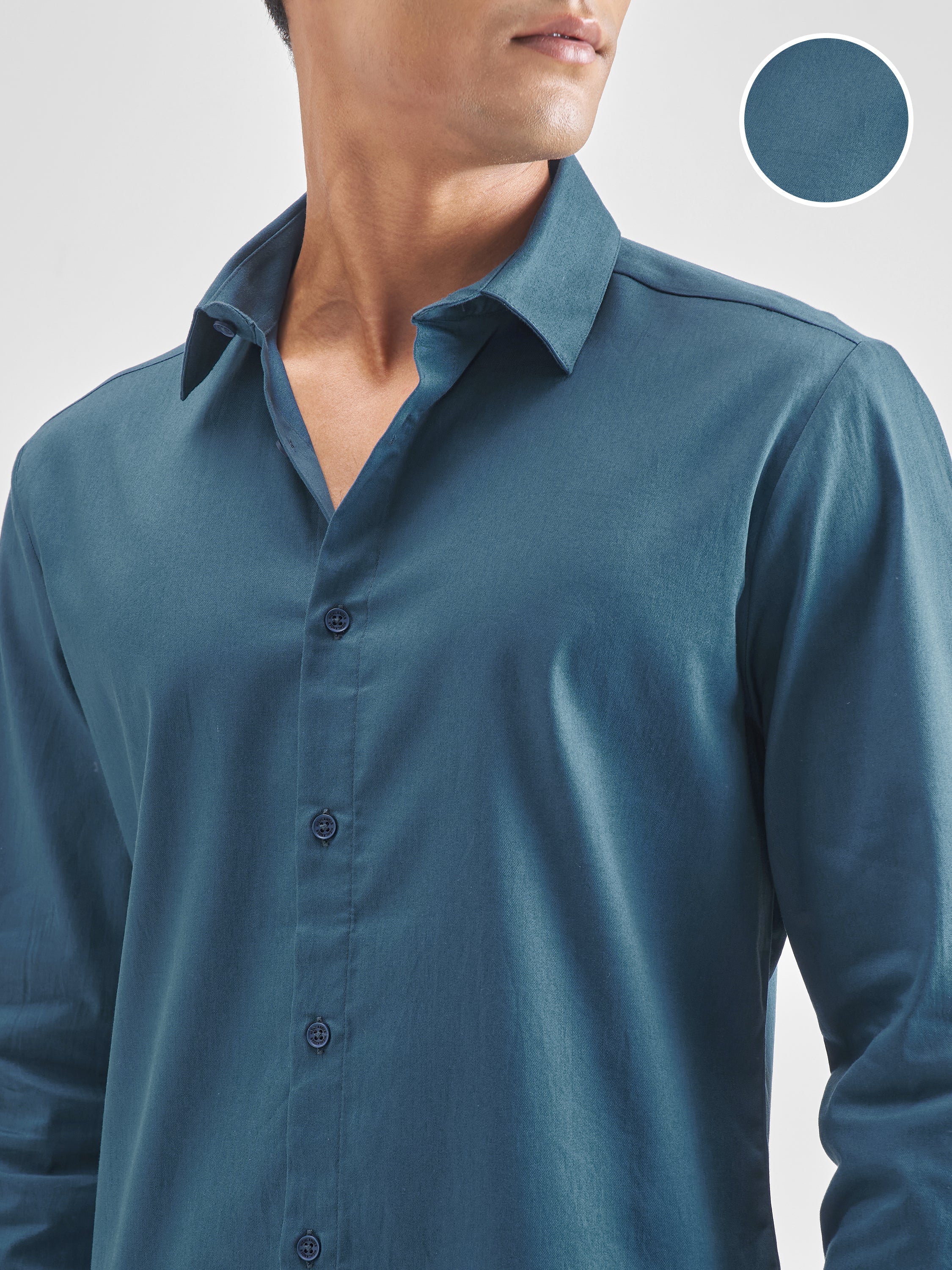 Highlander Men Teal Solid Slim Fit Casual Shirt - Teal - Image 5